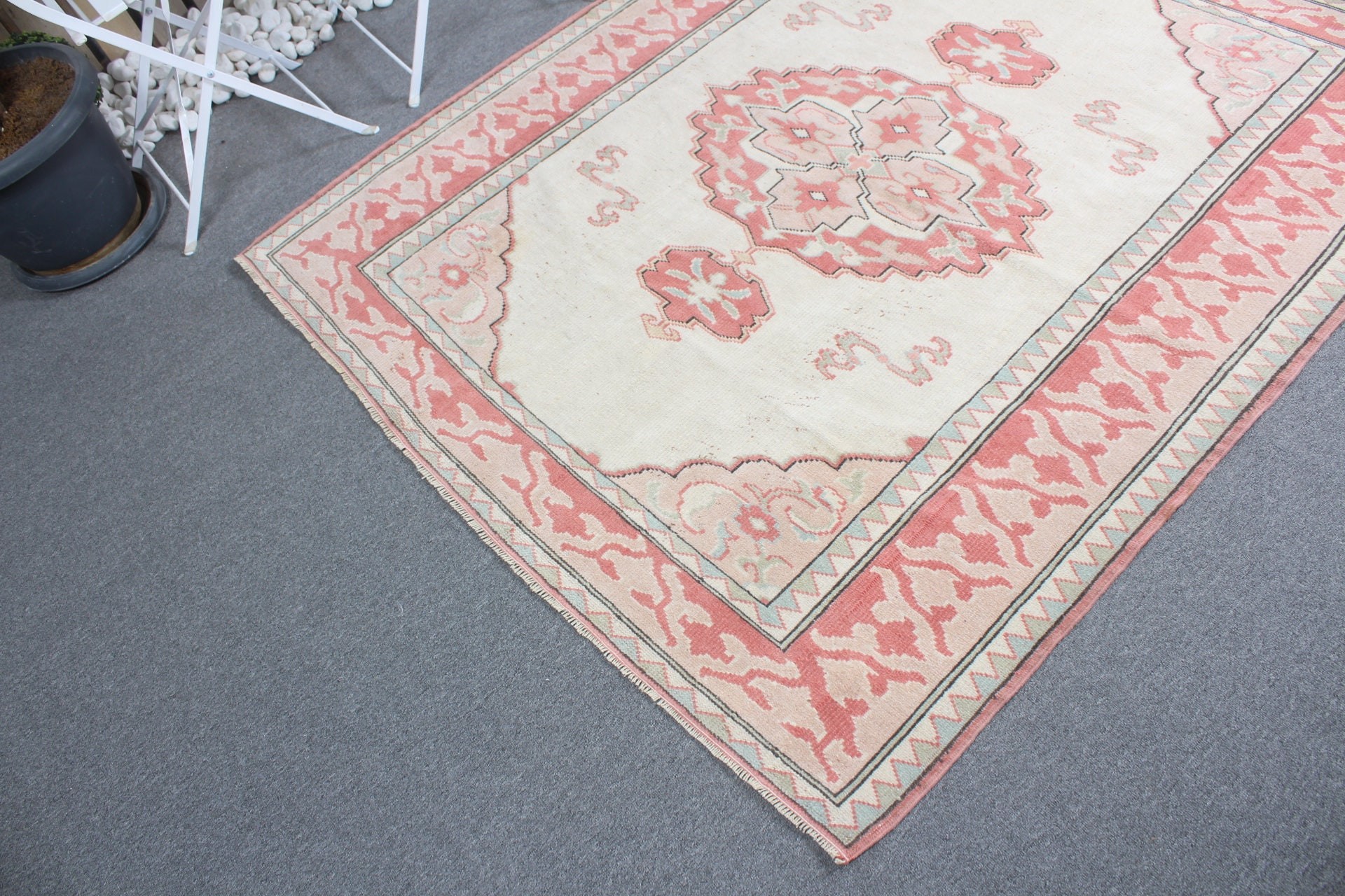 Indoor Rugs, Floor Rugs, Vintage Rug, Turkish Rug, Wool Rugs, 5x5.4 ft Area Rug, Beige Oushak Rug, Rugs for Floor, Turkish Area Rug Rugs