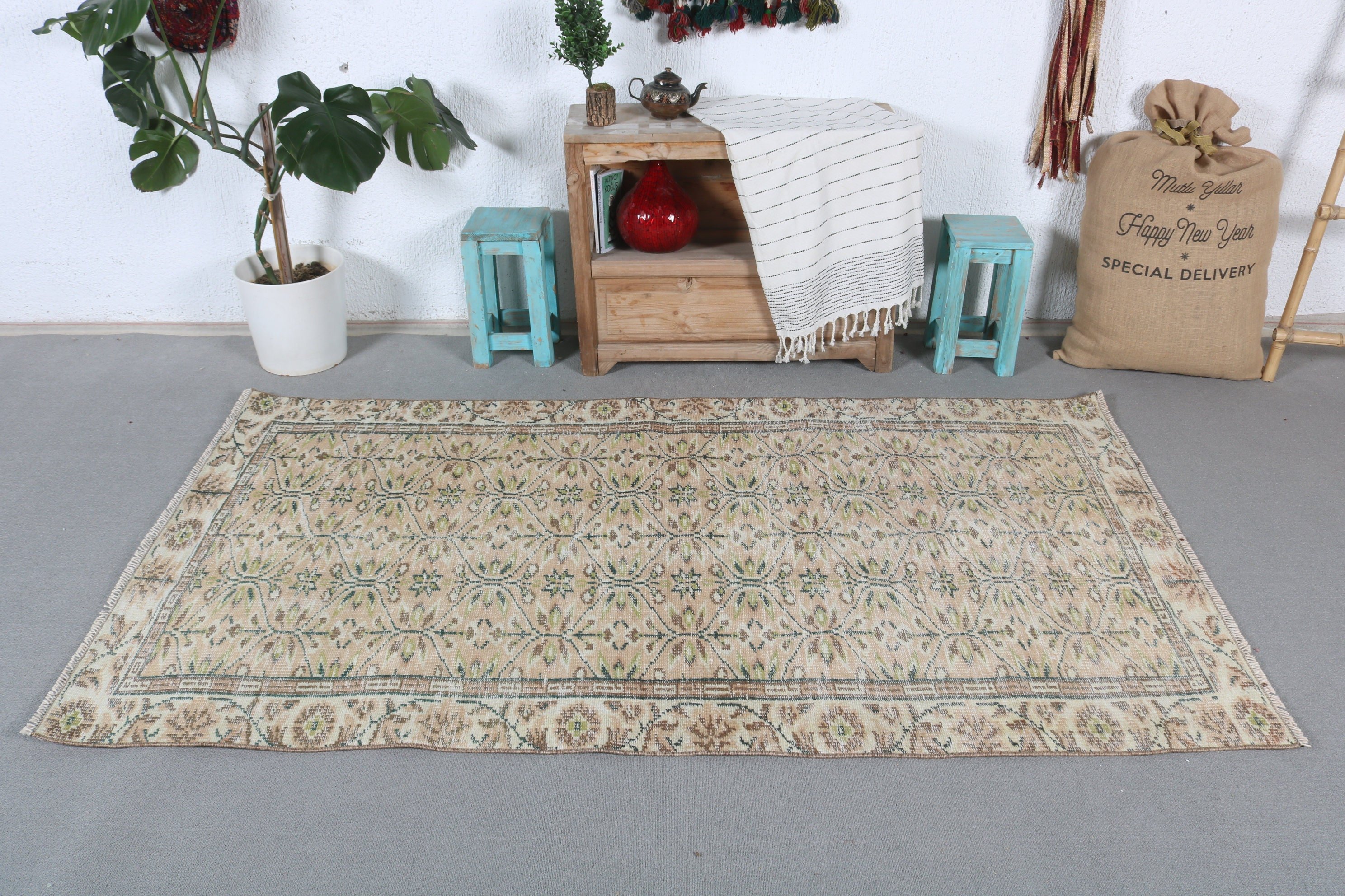 Bedroom Rug, Rugs for Area, Vintage Rug, Brown Bedroom Rugs, 3.8x6.9 ft Area Rug, Bohemian Rug, Vintage Decor Rug, Floor Rug, Turkish Rug