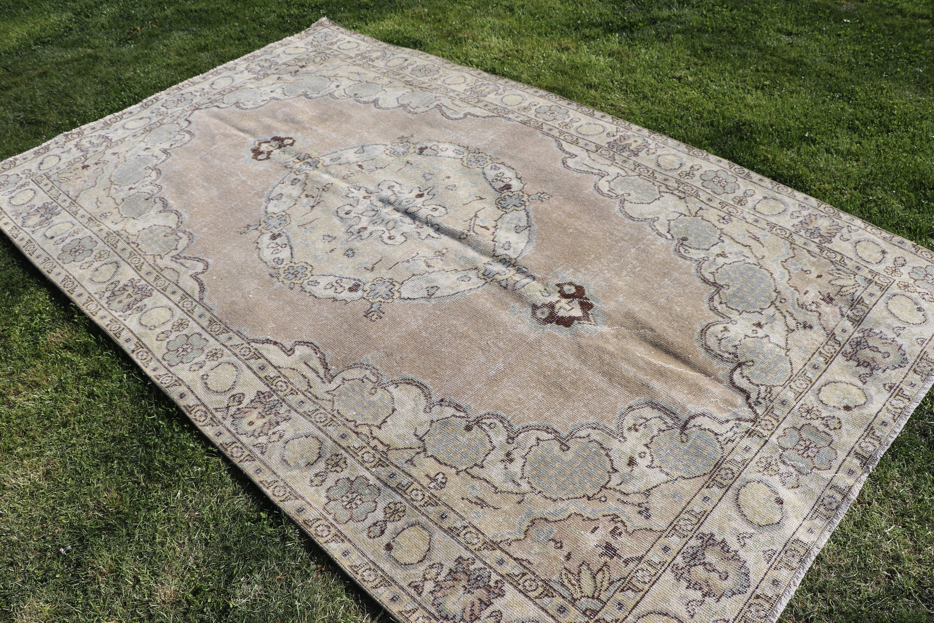 Vintage Halılar, Büyük Vintage Halı, Büyük Oushak Halısı, Anadolu Halıları, Türk Halıları, Yatak Odası Halıları, 5.3x8.9 ft Büyük Halı, Yeşil Modern Halı