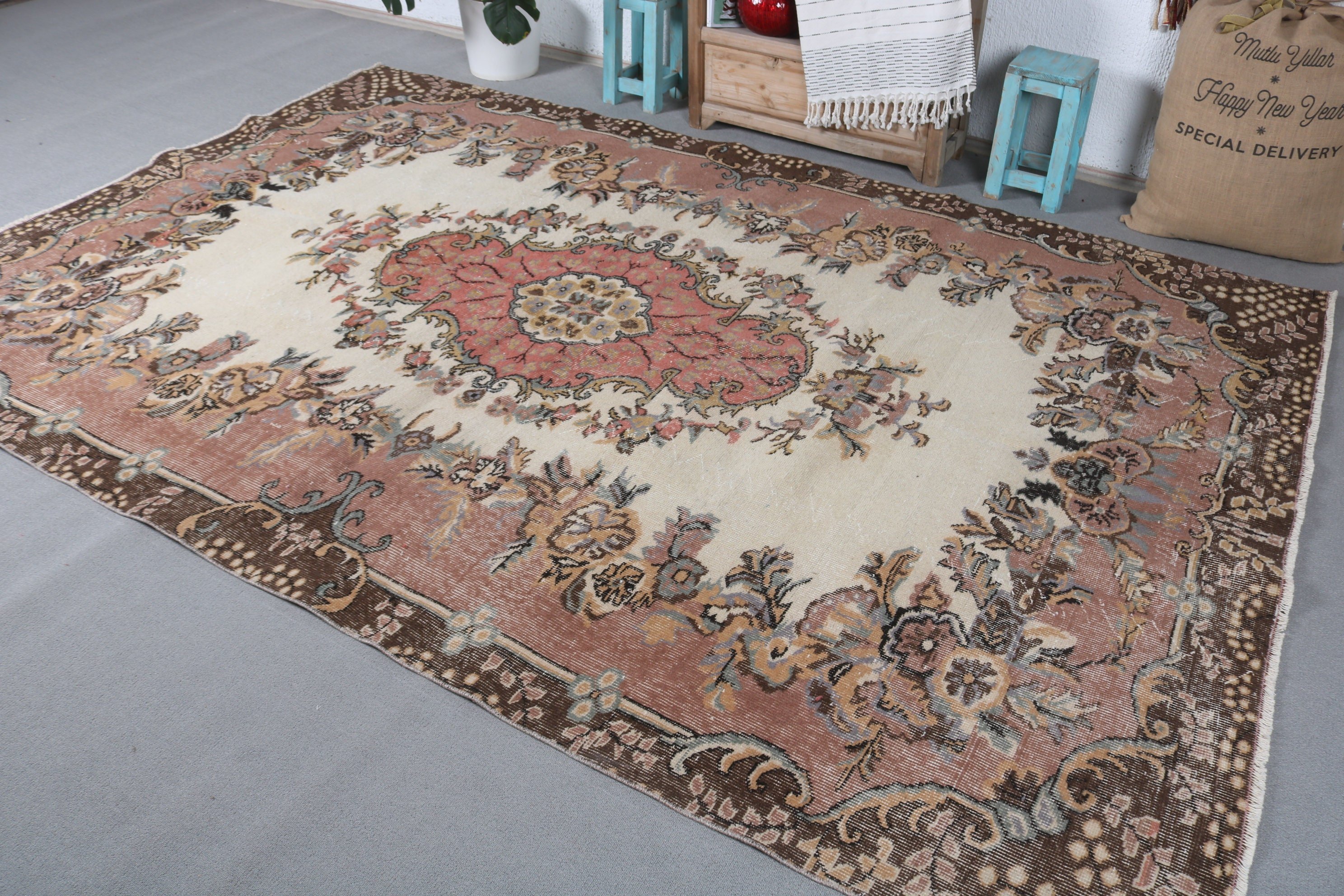 Turkish Rugs, Oriental Rugs, Moroccan Rug, Cute Rug, Living Room Rug, Bedroom Rugs, Vintage Rugs, Brown Oriental Rugs, 6.7x10 ft Large Rug