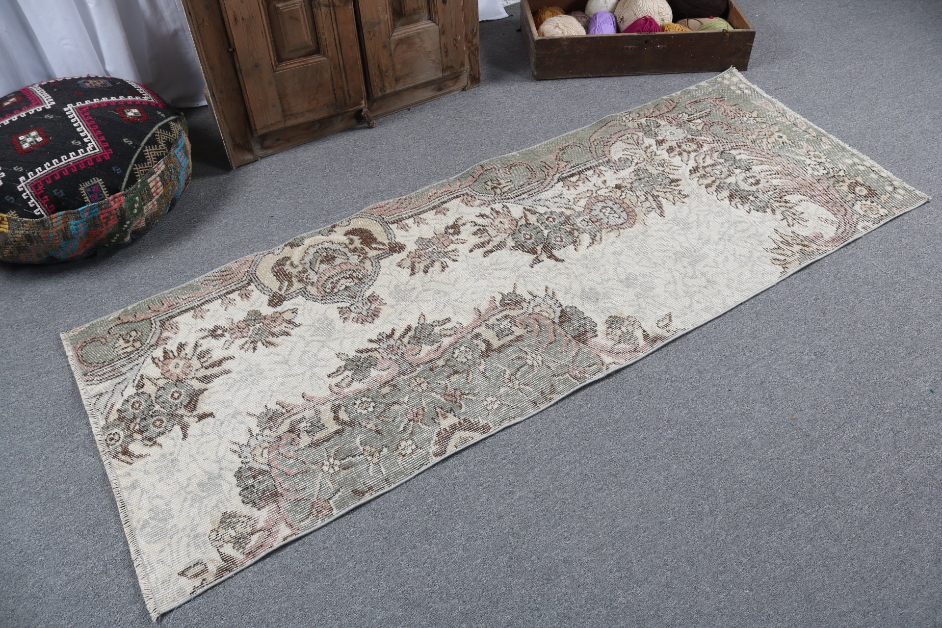 Boho Halıları, 2.7x7.1 ft Runner Halıları, Bej Modern Halı, Vintage Halı, Yer Halıları, Oushak Halısı, Beni Ourain Runner Halısı, Türk Halıları, Koridor Halısı