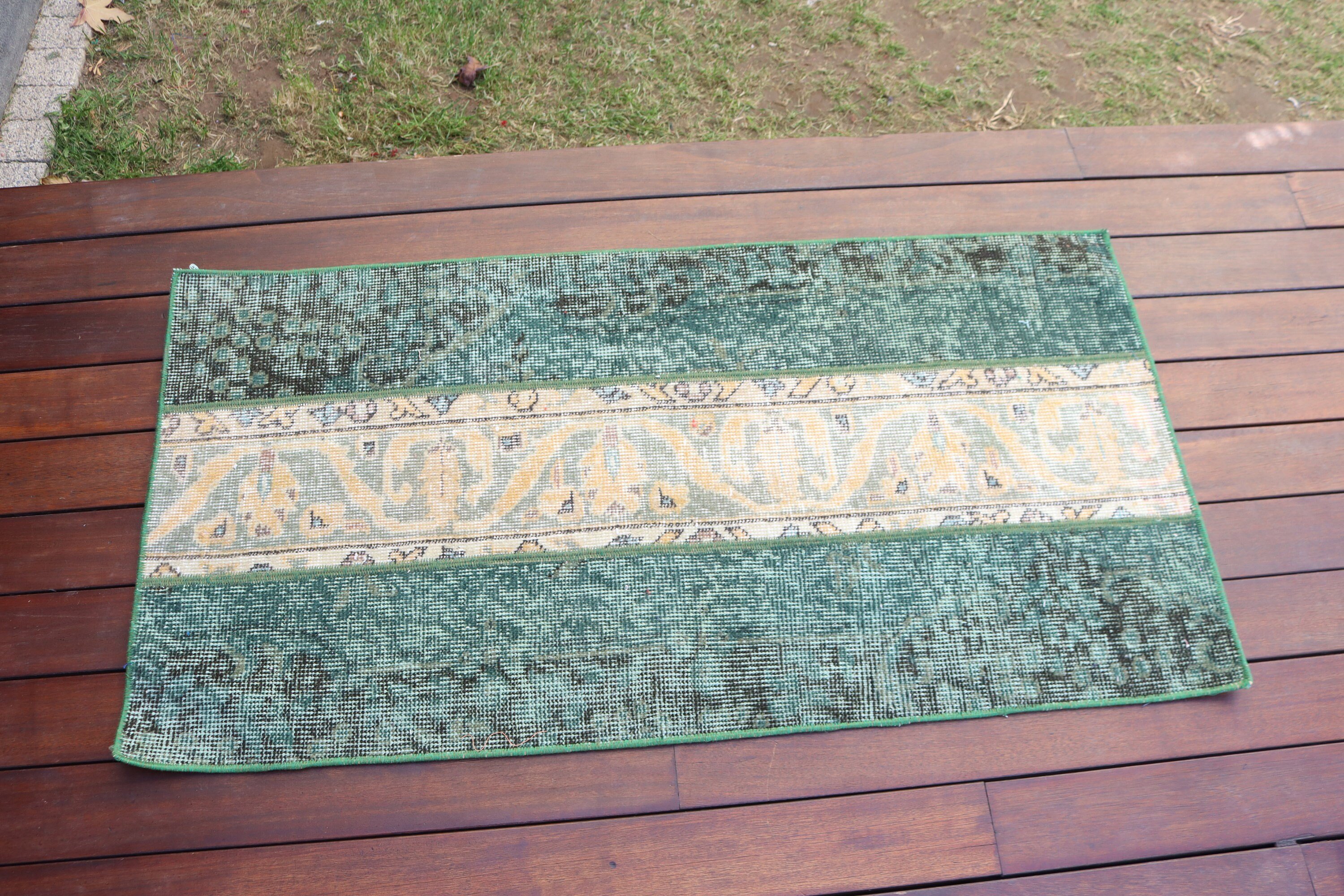 Rugs for Entry, Vintage Rug, Neutral Rug, Green Bedroom Rug, Door Mat Rugs, Small Boho Rug, 2x3.8 ft Small Rug, Bedroom Rugs, Turkish Rug