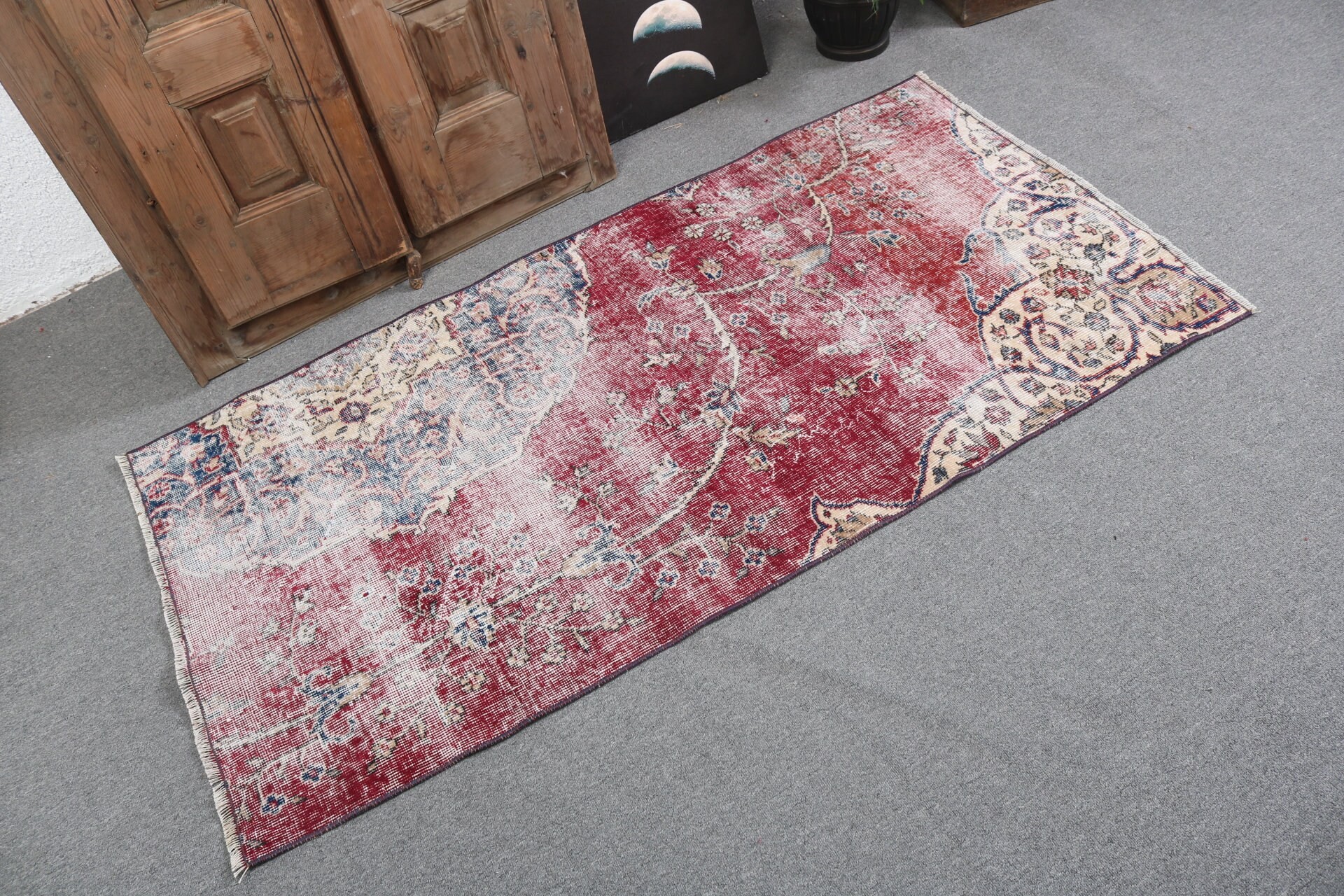 Kırmızı Mutfak Halısı, El Yapımı Halılar, Yer Halıları, Araba Paspas Halısı, 2.7x5.4 ft Küçük Halı, Vintage Halılar, El Dokuma Halılar, Türk Halısı, Kapı Paspas Halıları