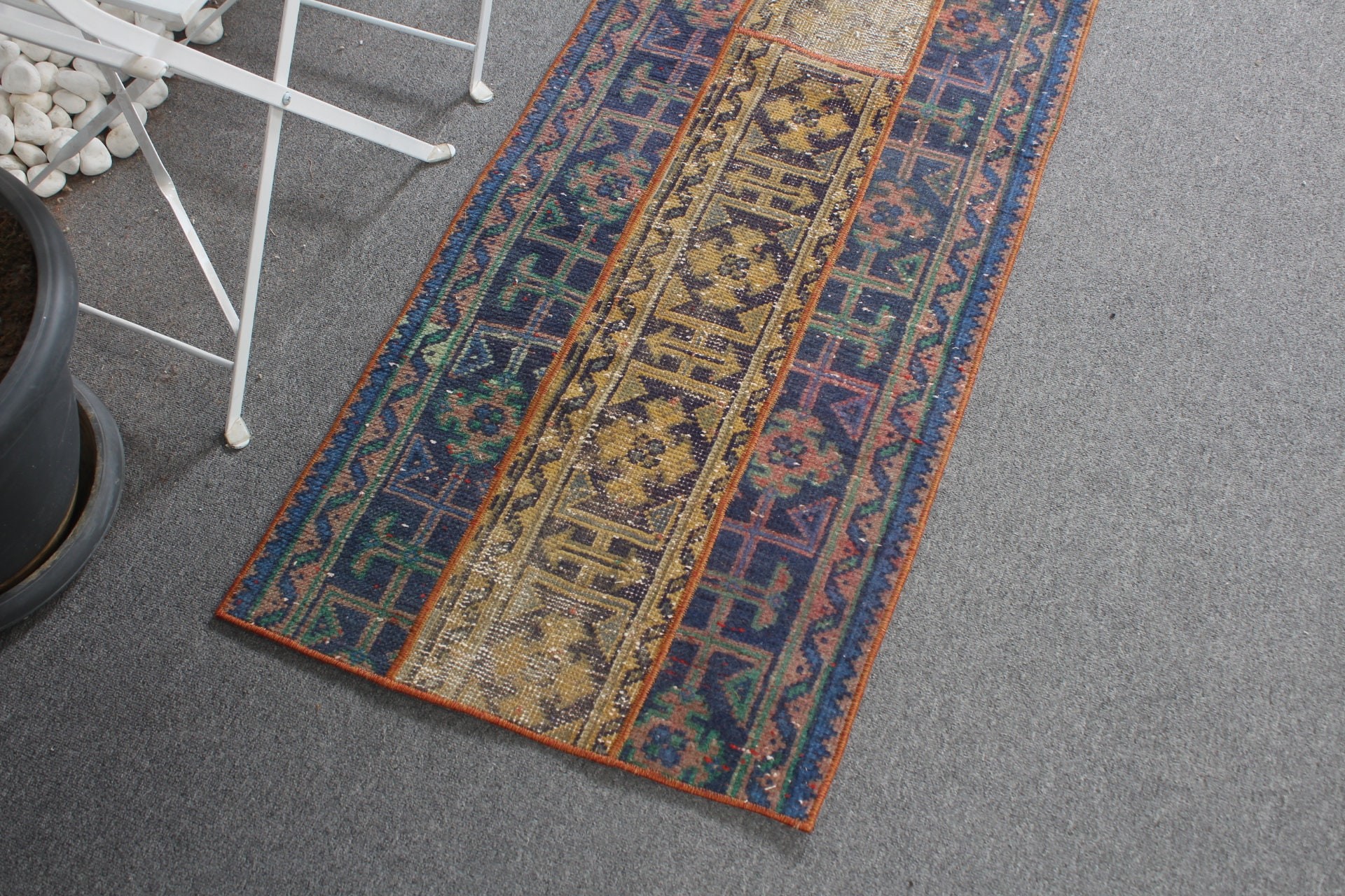 Mavi Oryantal Halı, 1.9x5.8 ft Runner Halıları, Oushak Halısı, Vintage Halılar, Koridor Halısı, Koridor Halısı, Oryantal Halısı, Kabile Halıları, Türk Halısı