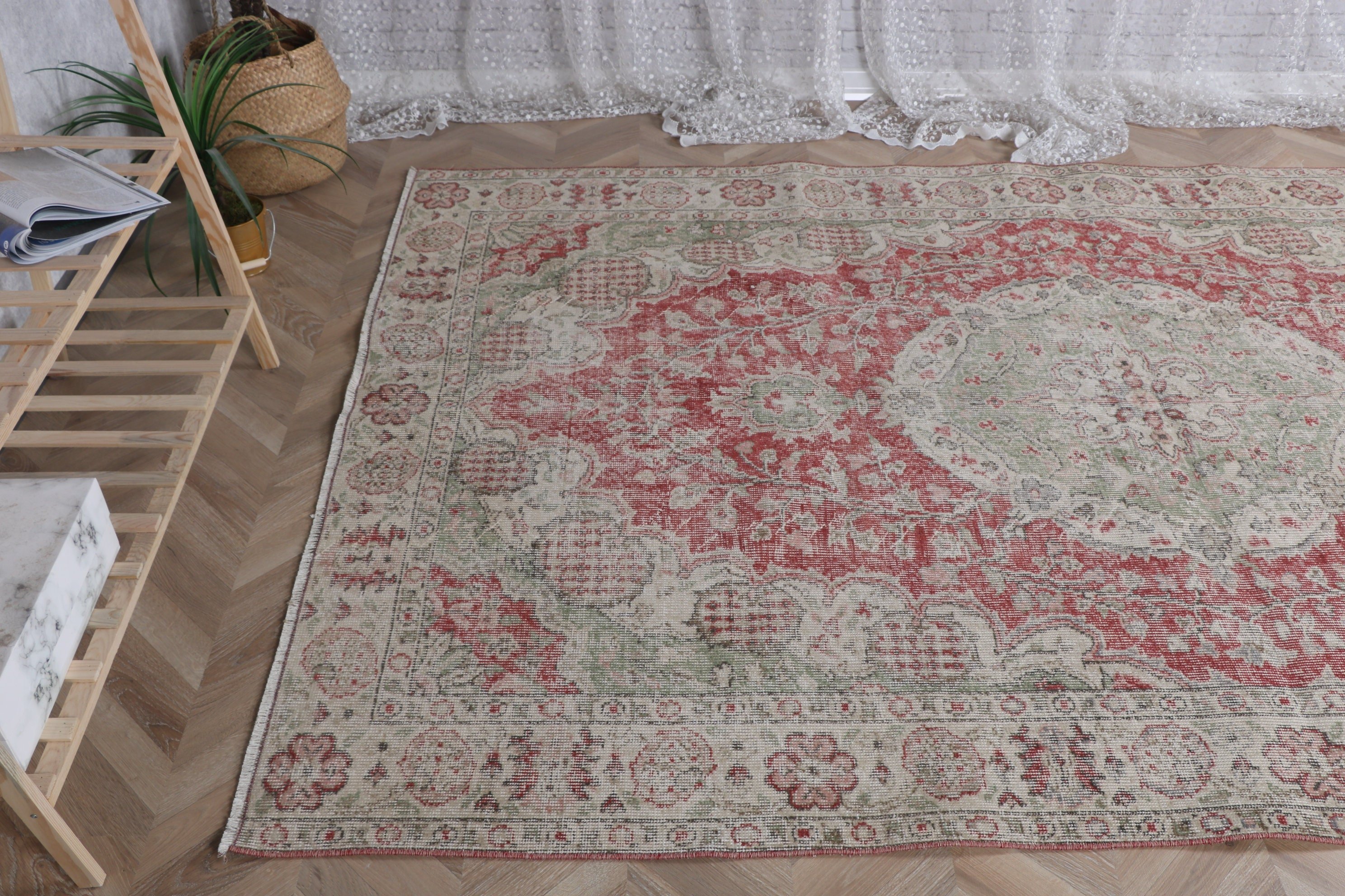 Mutfak Halıları, Vintage Halılar, Büyük Oushak Halıları, Aztek Halıları, Salon Halıları, Yer Halıları, 5,7x8,9 ft Büyük Halılar, Yeşil Oryantal Halılar, Türk Halısı