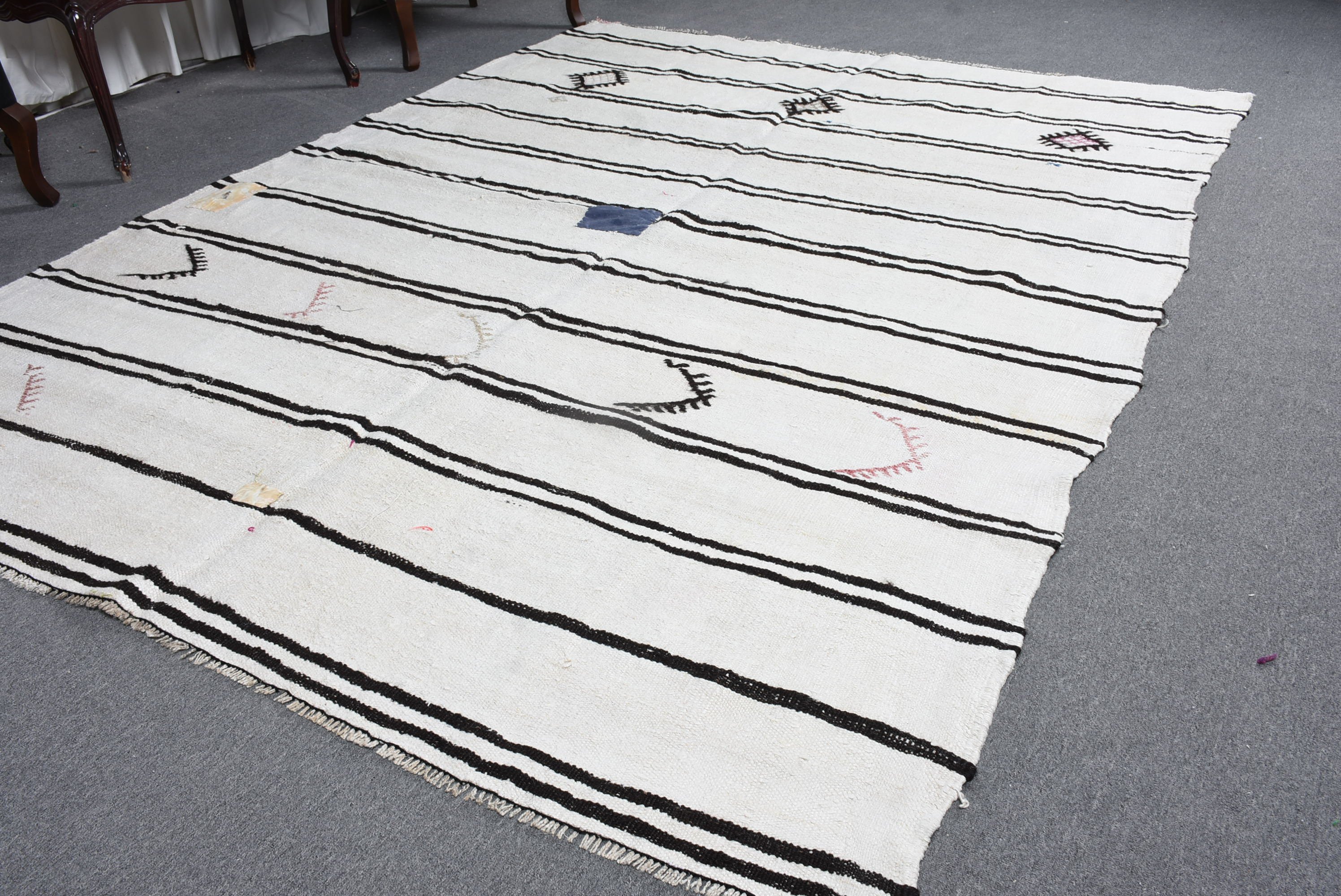 Rugs for Living Room, Wool Rugs, 6.8x9.2 ft Large Rugs, Living Room Rug, White Antique Rug, Turkish Rug, Floor Rug, Salon Rug, Vintage Rug