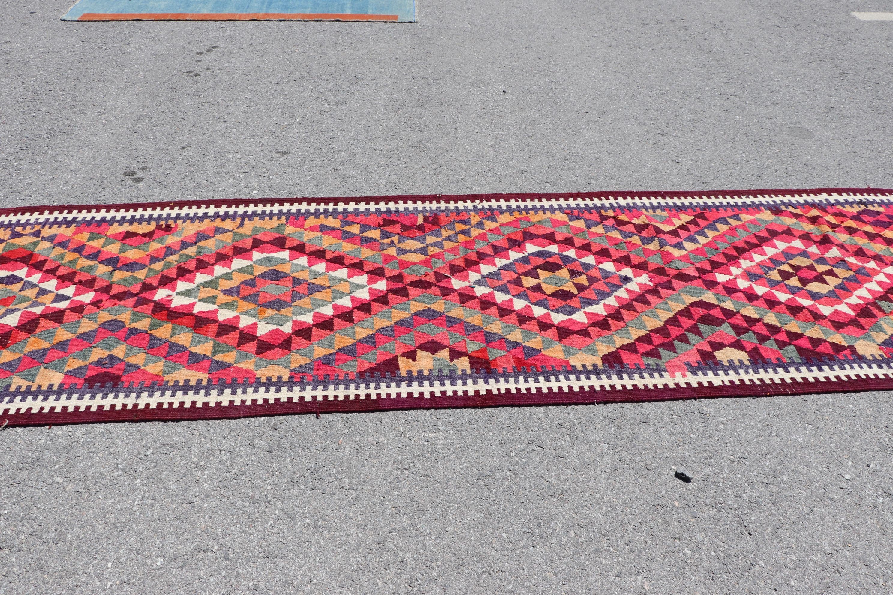 3.2x10.9 ft Runner Rug, Kilim, Turkish Rug, Pink Moroccan Rugs, Corridor Rug, Rugs for Corridor, Oriental Rugs, Antique Rug, Vintage Rug