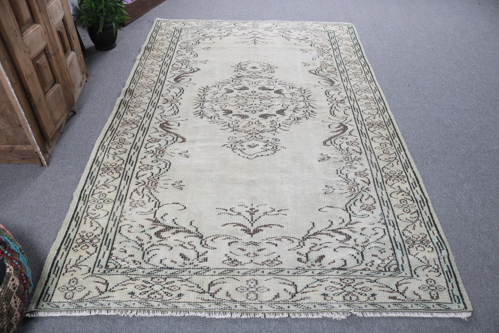 Yatak Odası Halısı, Vintage Halı, Geometrik Halılar, Mutfak Halısı, Büyük Boho Halıları, Türk Halısı, Yeşil 5.3x8.4 ft Büyük Halılar, Modern Halı