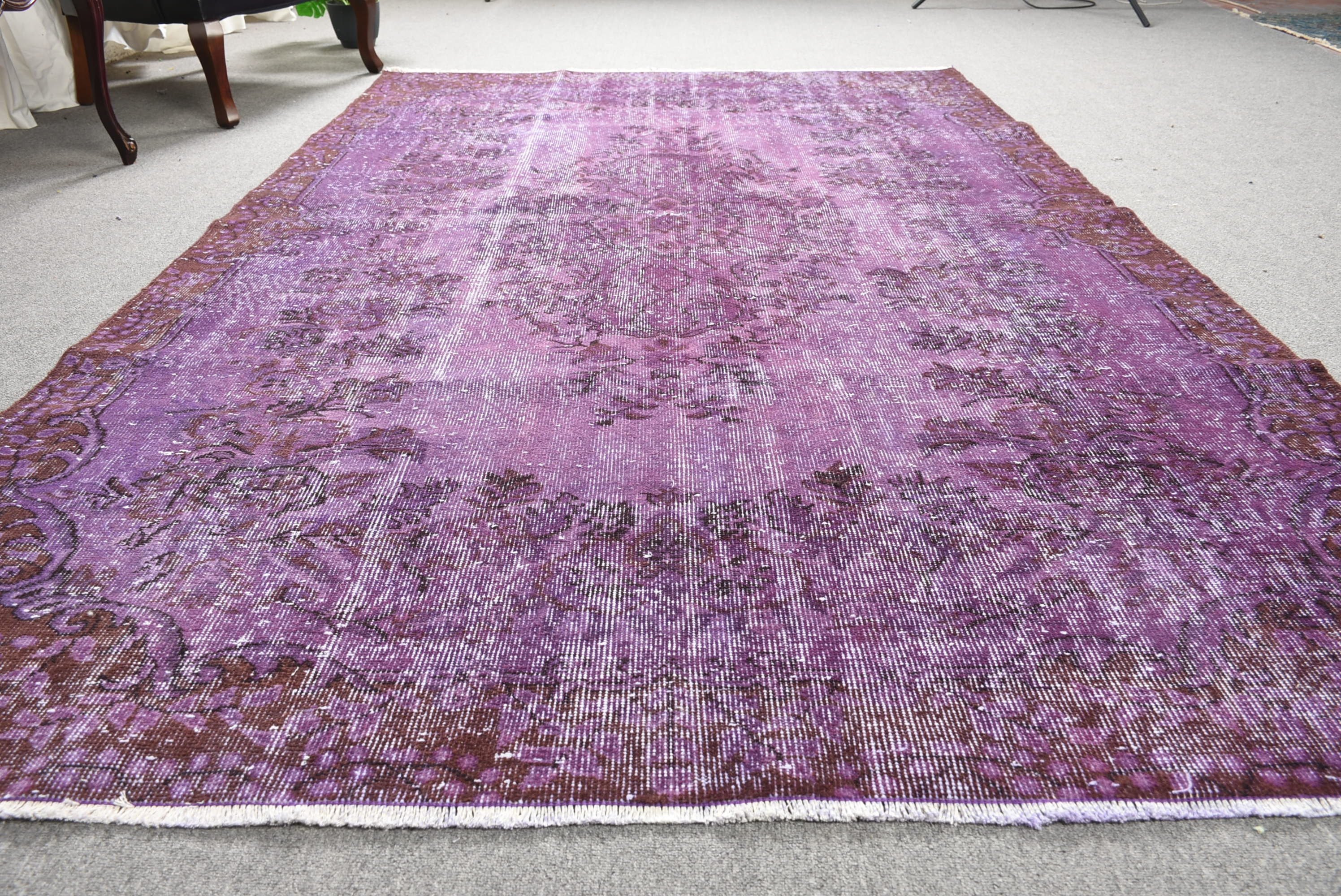 Purple Kitchen Rugs, Rugs for Salon, Antique Rug, Vintage Rug, Turkish Rug, Dining Room Rugs, Salon Rug, 5.8x9.1 ft Large Rug, Bedroom Rug