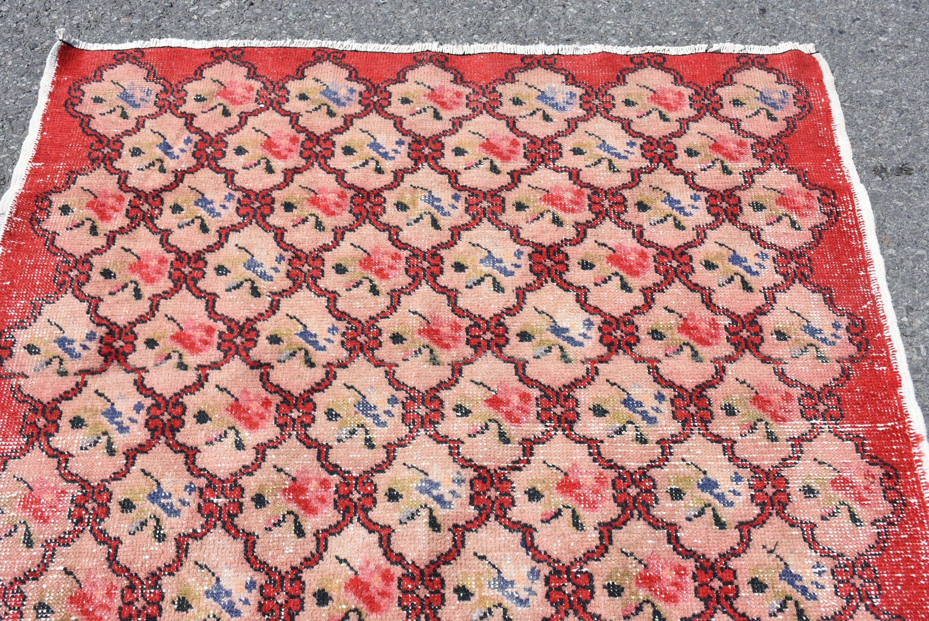 Living Room Rug, Bedroom Rugs, Anatolian Rug, Nursery Rug, Vintage Rug, Turkish Rug, Red  4.3x6.8 ft Area Rug, Abstract Rug
