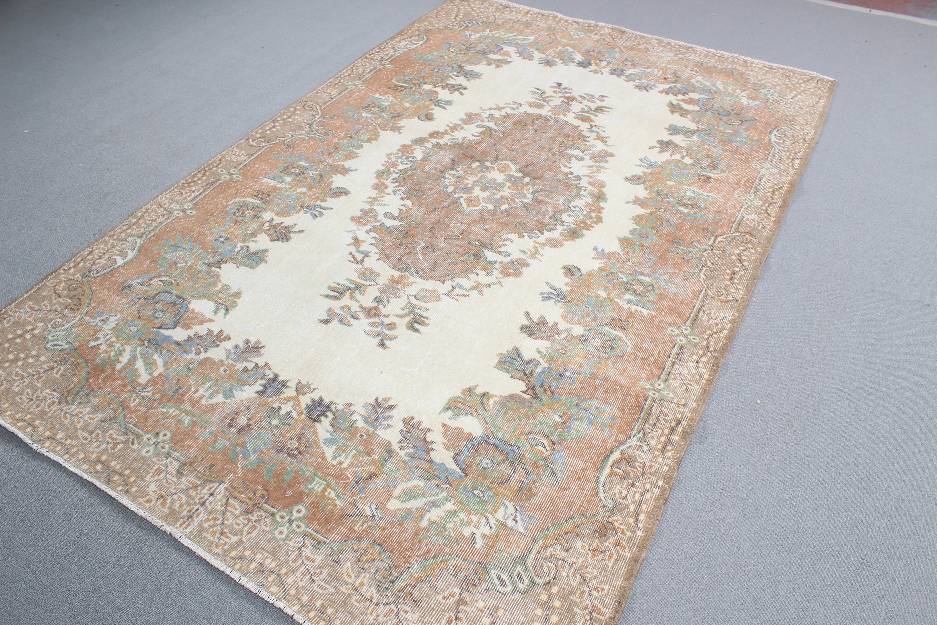 Beige Wool Rugs, Turkish Rug, Geometric Rugs, Outdoor Rug, Bedroom Rugs, Vintage Rug, Salon Rugs, 5.4x8.6 ft Large Rugs