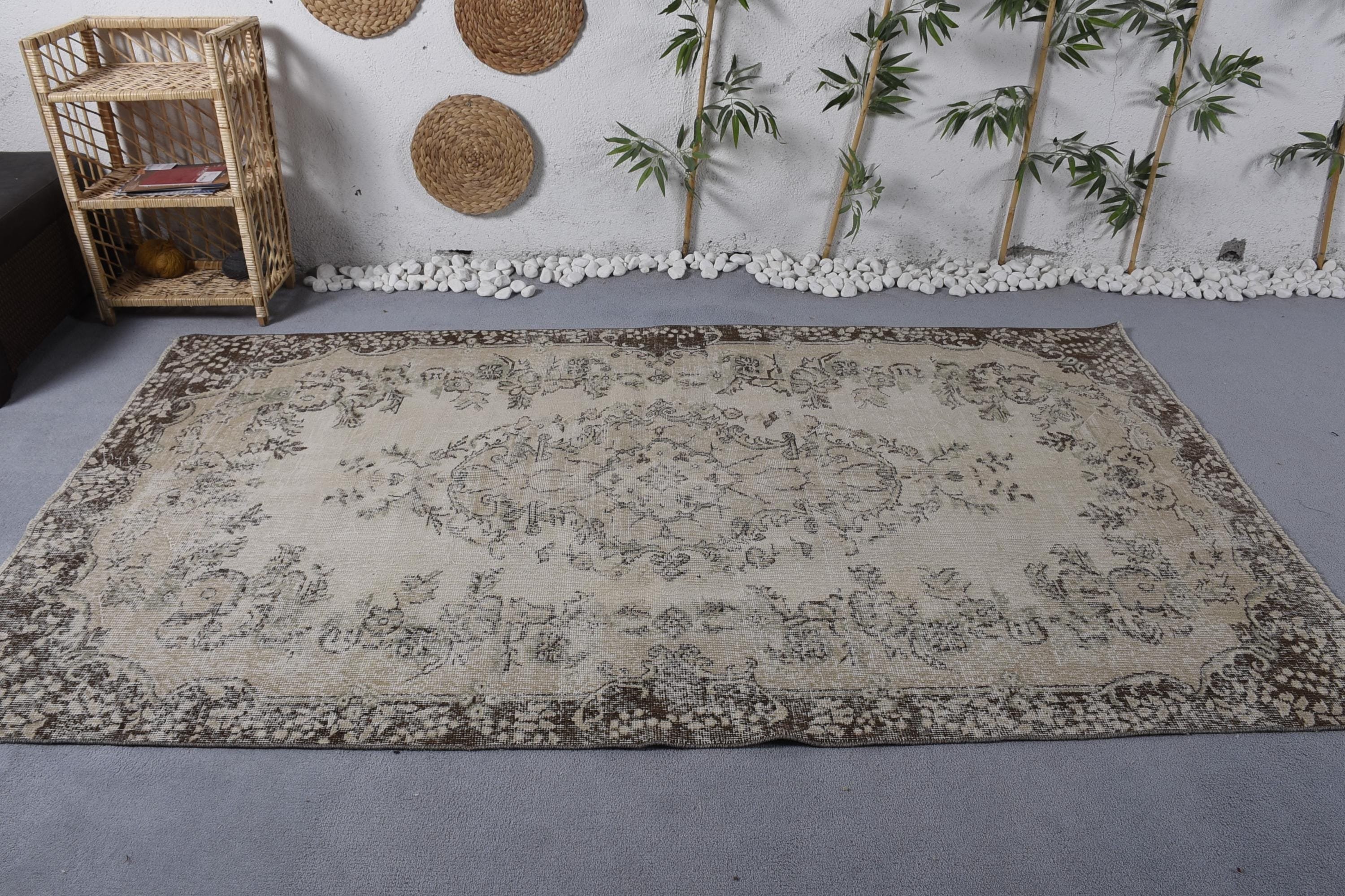 Vintage Dekor Halı, Yer Halısı, Salon Halıları, Bej Antika Halılar, Boho Halısı, Türk Halıları, Büyük Vintage Halı, Vintage Halı, 5x8,7 ft Büyük Halılar