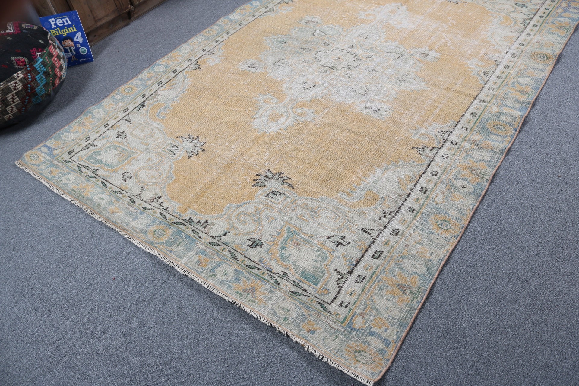 Boho Rugs, Yellow Bedroom Rugs, 5.8x8.7 ft Large Rugs, Moroccan Rug, Large Oushak Rugs, Salon Rugs, Bedroom Rugs, Vintage Rugs, Turkish Rug