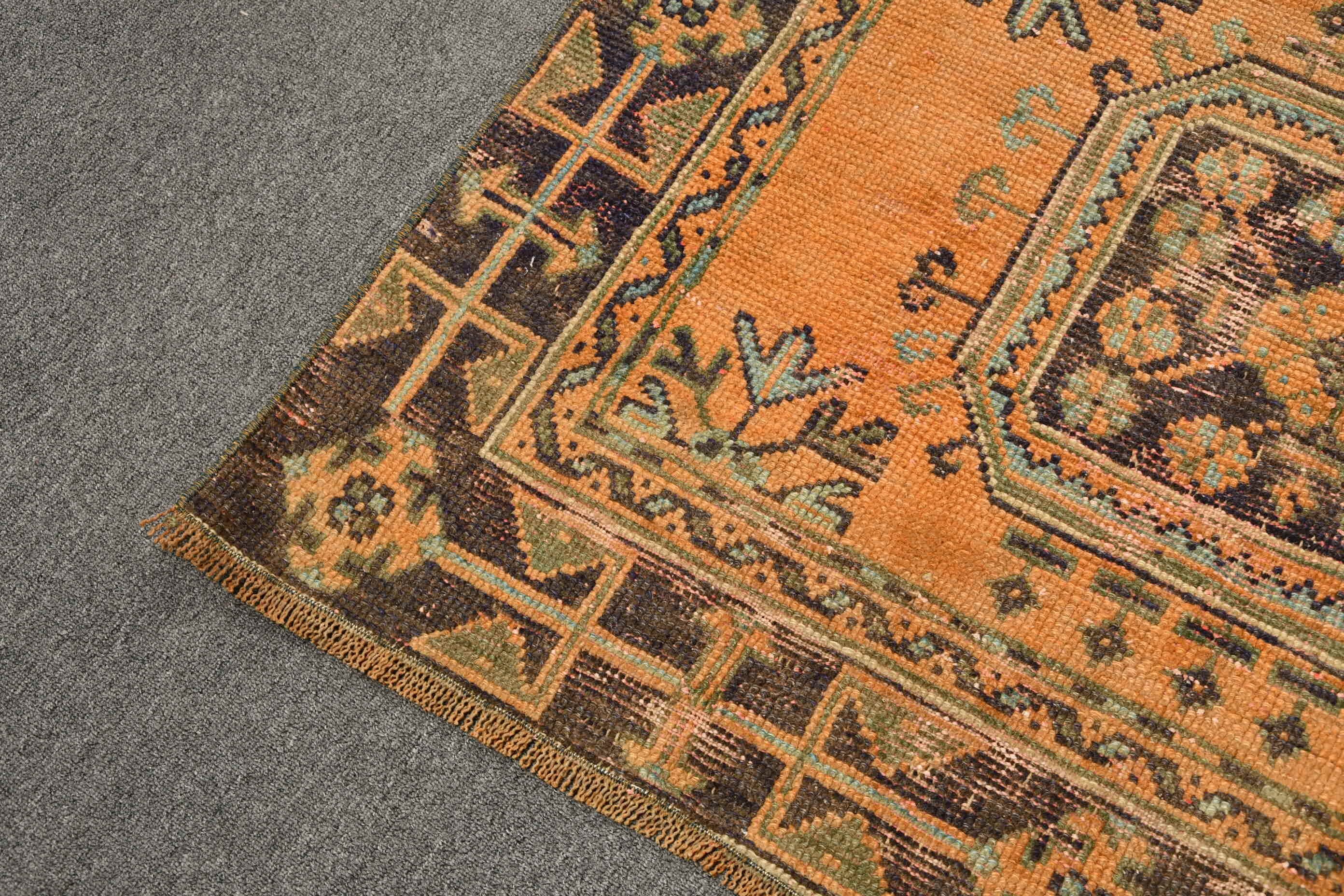 Wool Rug, Corridor Rug, Vintage Rugs, Orange Antique Rug, 3.8x9.7 ft Runner Rug, Rugs for Runner, Moroccan Rug, Turkish Rugs, Kitchen Rug