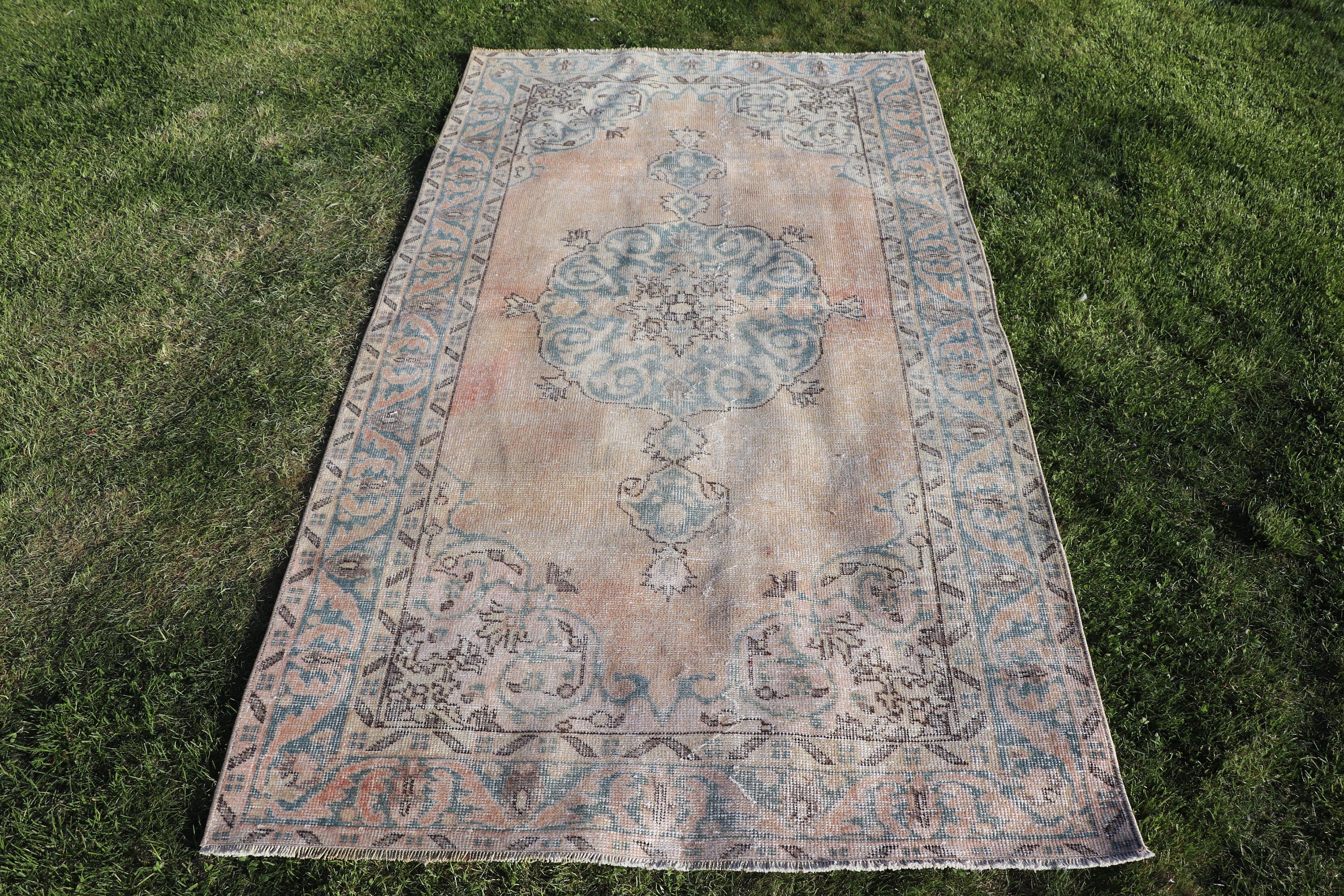 Vintage Halı, Antika Halılar, Bej Soğuk Halı, 3,7x6,8 ft Alan Halısı, Türk Halıları, Oturma Odası Halıları, El Yapımı Halı, Nötr Halılar, Yatak Odası Halısı