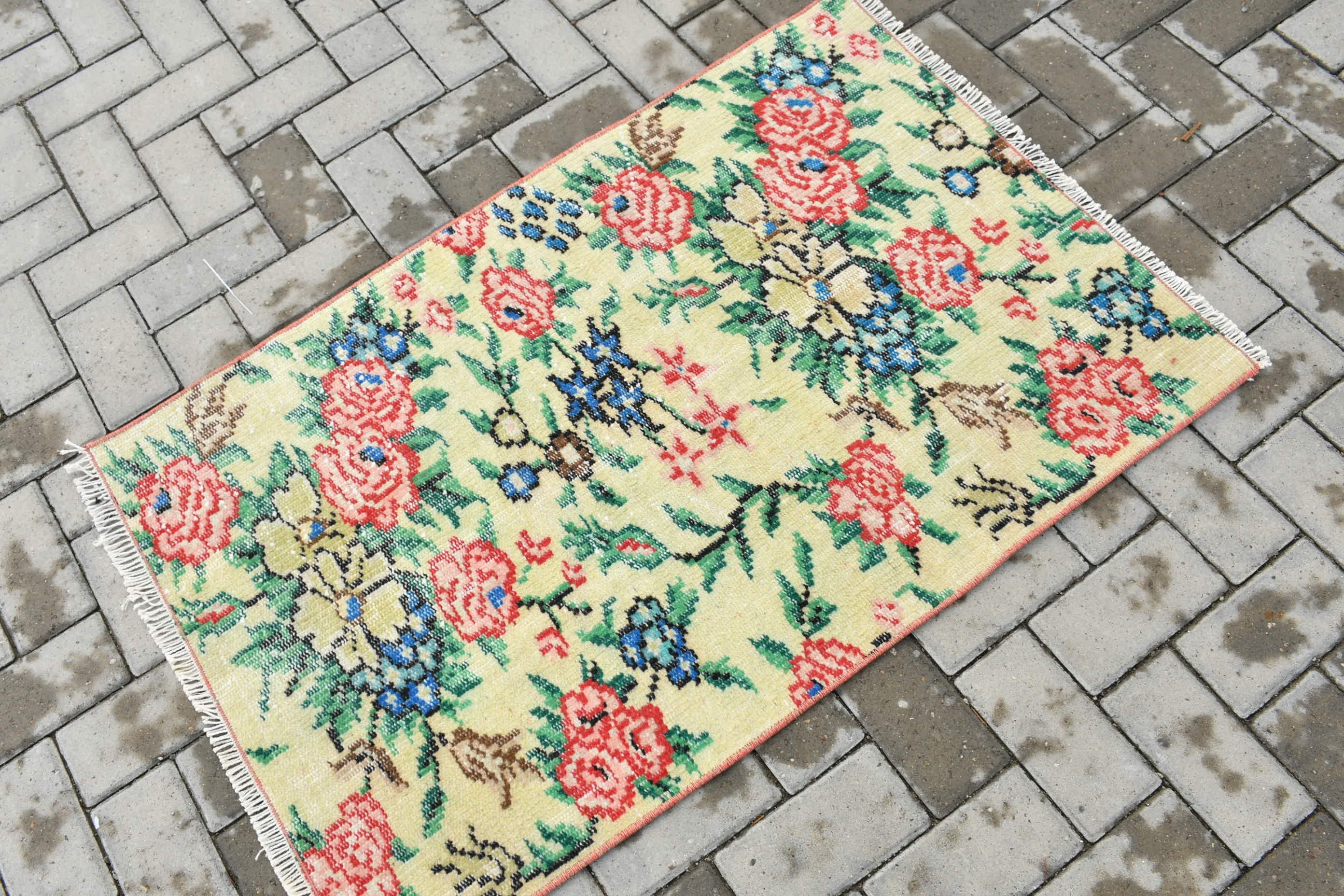 Natural Rugs, Car Mat Rug, 2.5x3.8 ft Small Rug, Green Moroccan Rugs, Kitchen Rug, Turkish Rug, Vintage Rug, Home Decor Rug, Bedroom Rug