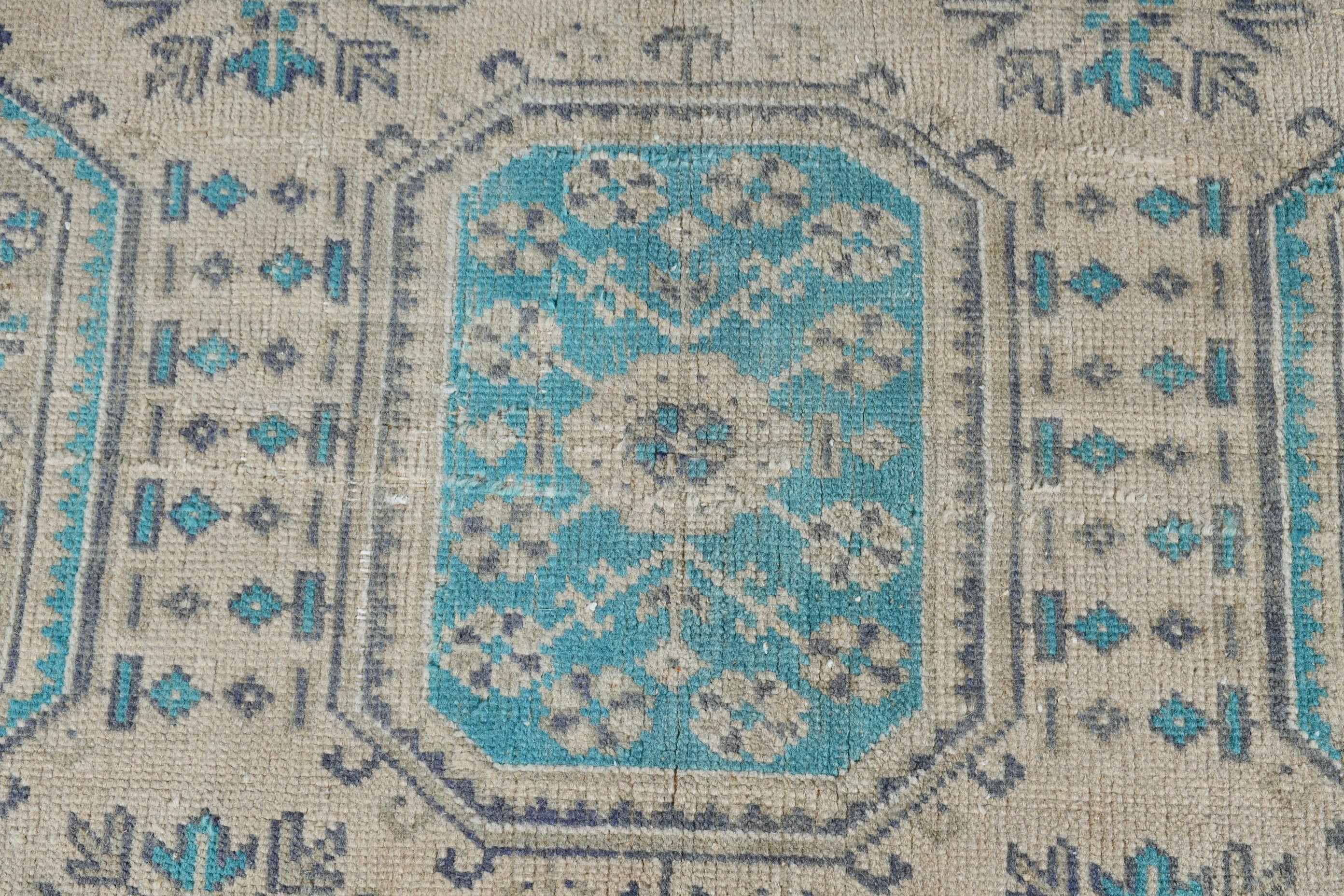 Bej Oushak Halıları, Koridor Halısı, Türk Halıları, Fas Halısı, Merdiven Halıları, Oryantal Halı, Koşucu Halıları, Vintage Halı, 2,6x11,4 ft Koşucu Halısı