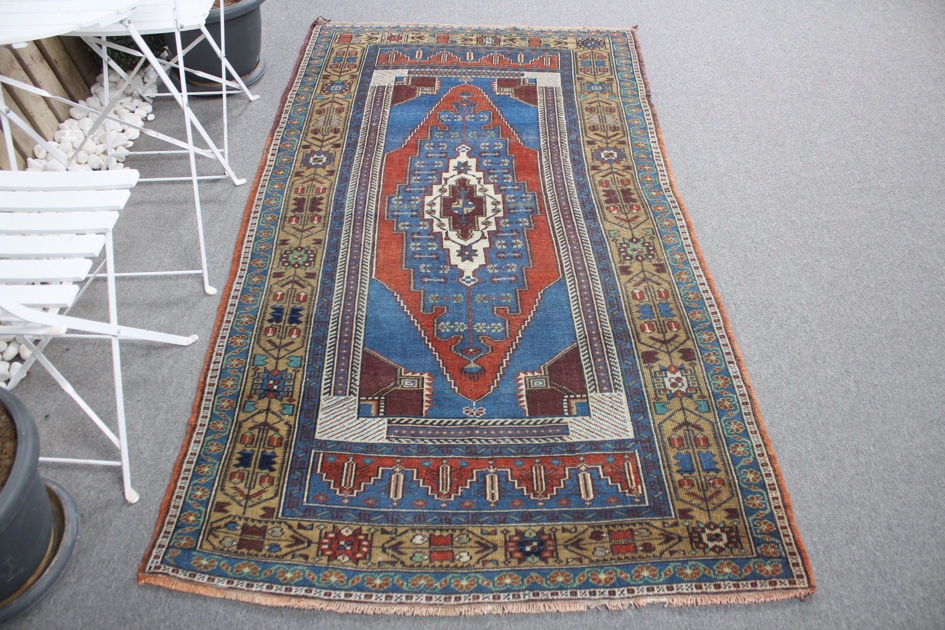 Turkish Rug, Rugs for Indoor, 4x7.1 ft Area Rug, Vintage Rugs, Blue Antique Rugs, Kitchen Rug, Wool Rugs, Farmhouse Decor Rug, Oriental Rug