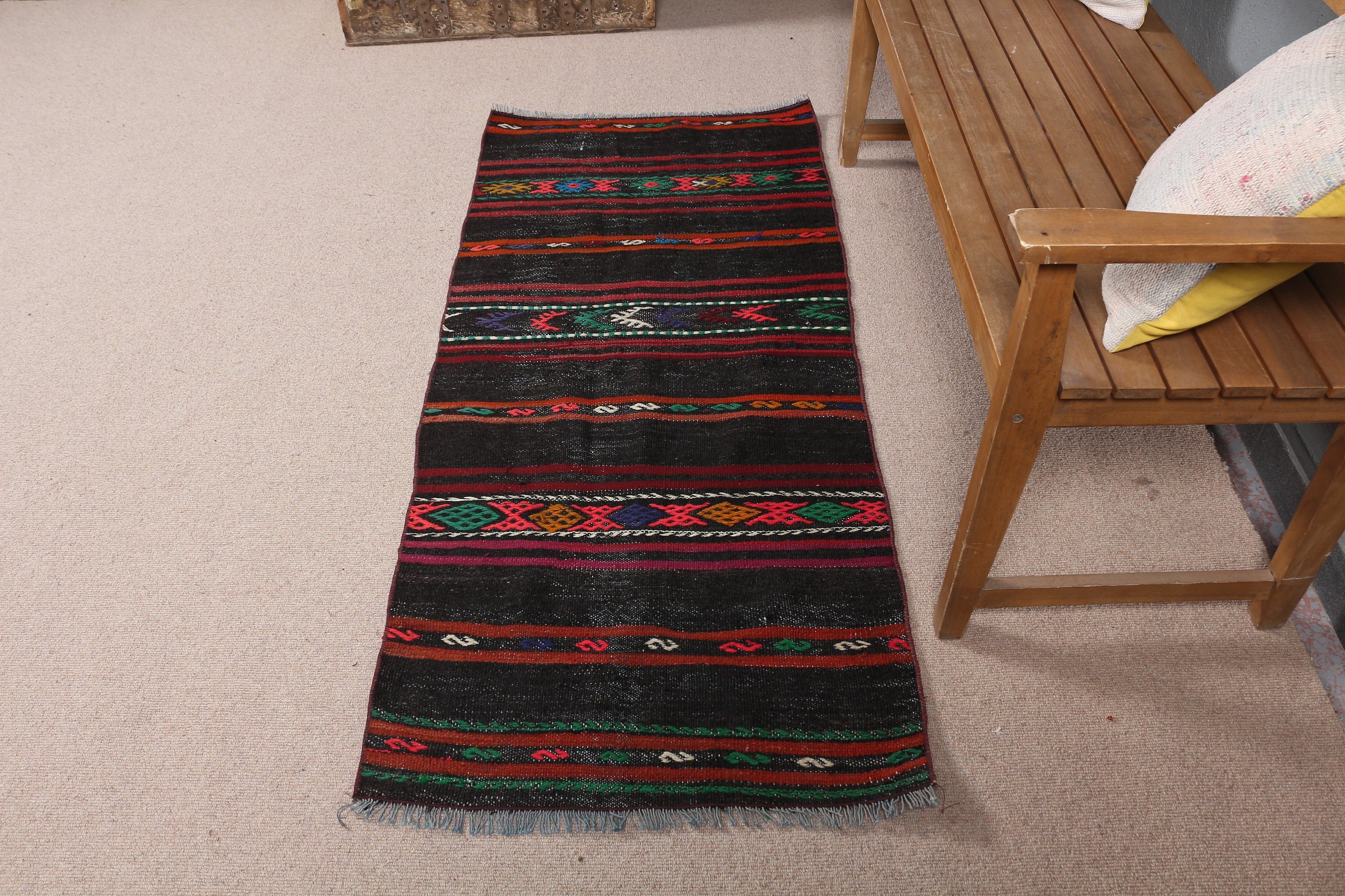 Araba Paspası Halıları, Vintage Halı, Mutfak Halısı, 2.3x5.4 ft Küçük Halı, Siyah Antika Halı, Kilim, Çocuk Halıları, Türk Halıları