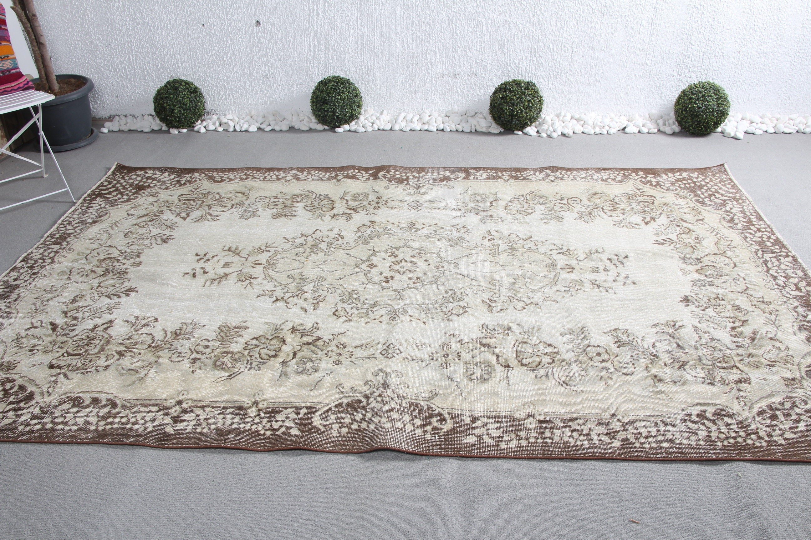 Bohem Halılar, Yemek Odası Halısı, Türk Halısı, Bej Ev Dekorasyonu Halısı, Salon Halısı, Vintage Halı, 6.2x9.3 ft Büyük Halı, Antika Halı, Fas Halısı