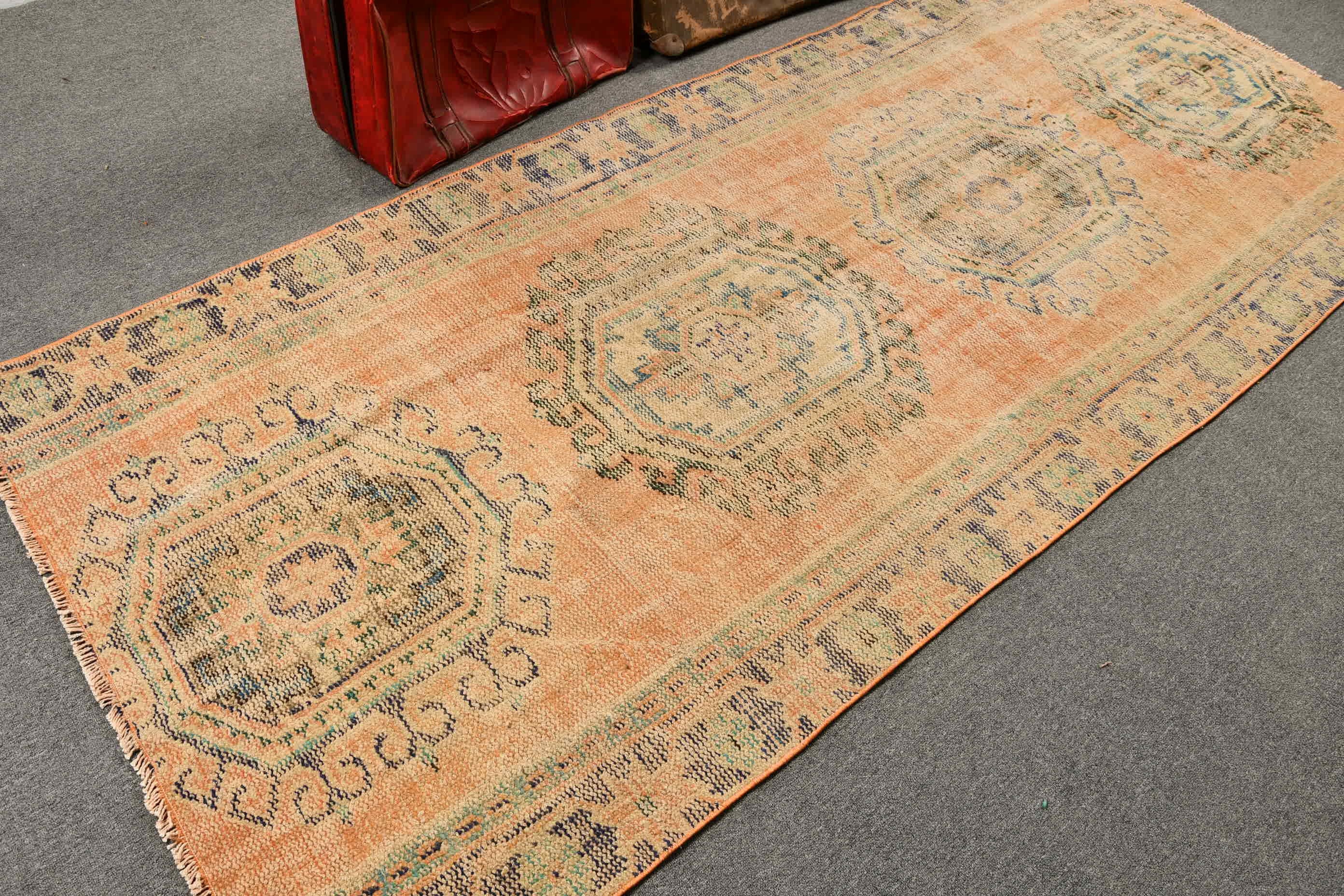 Vintage Rug, Rugs for Floor, Orange Antique Rug, Nursery Rug, Turkish Rug, Cool Rug, Dining Room Rug, 3.9x9.4 ft Area Rug, Antique Rug