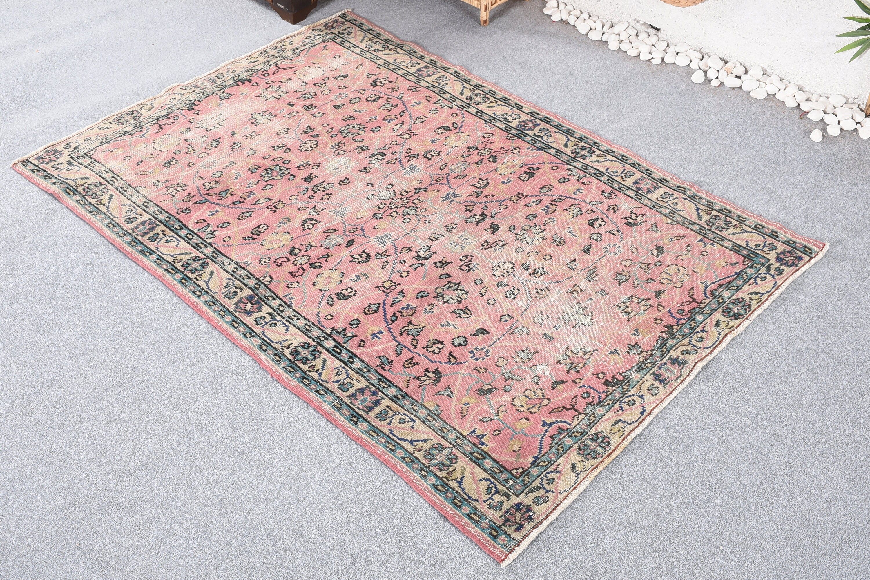 Turkish Rug, Pink Oriental Rugs, Bedroom Rugs, Wool Rugs, Vintage Rug, Rugs for Nursery, Kitchen Rug, 4.6x6.7 ft Area Rug