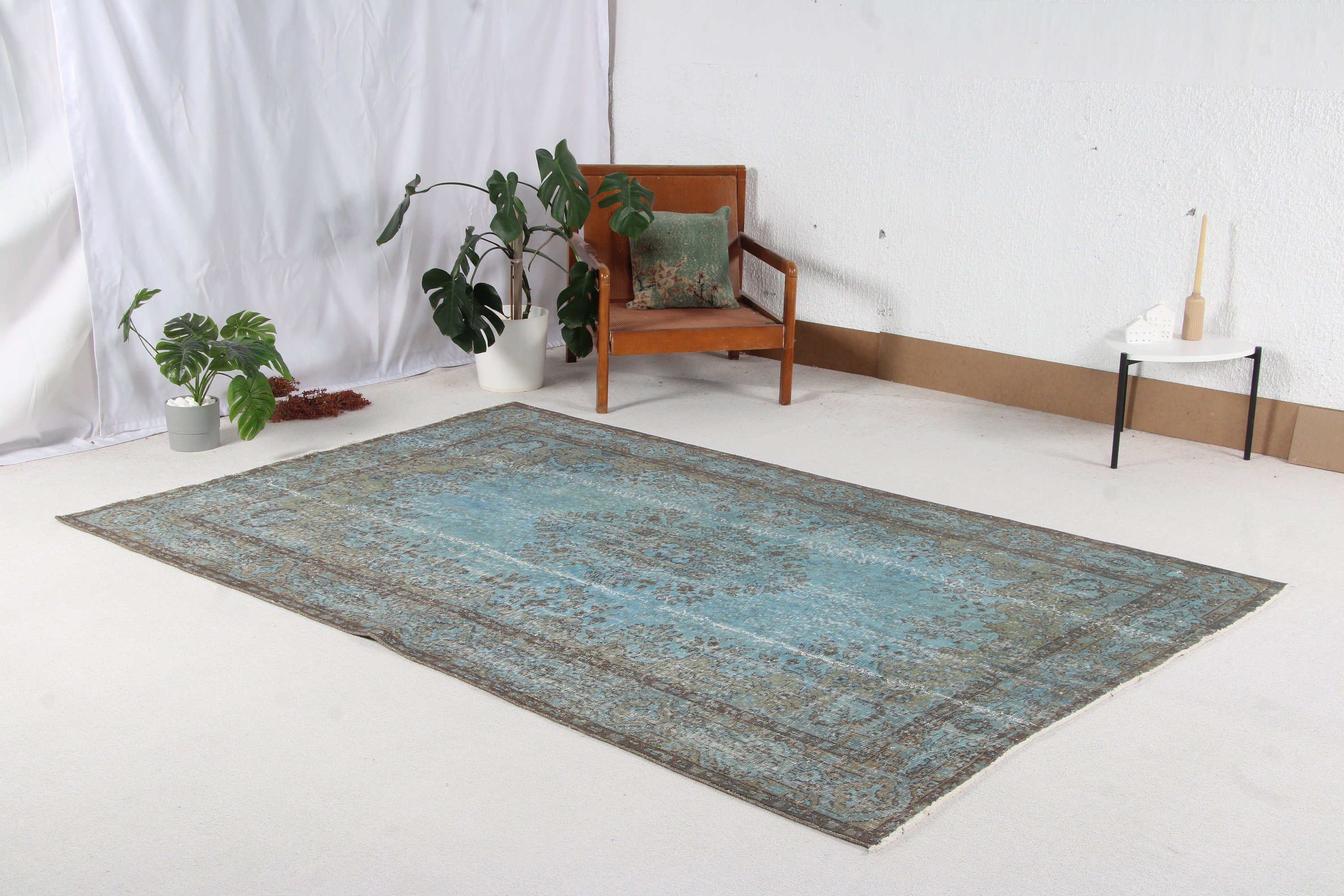 Büyük Oushak Halı, Mavi Açıklama Halıları, Mutfak Halıları, Vintage Halılar, Oushak Halısı, Büyük Vintage Halılar, 5.7x9 ft Büyük Halılar, Türk Halısı