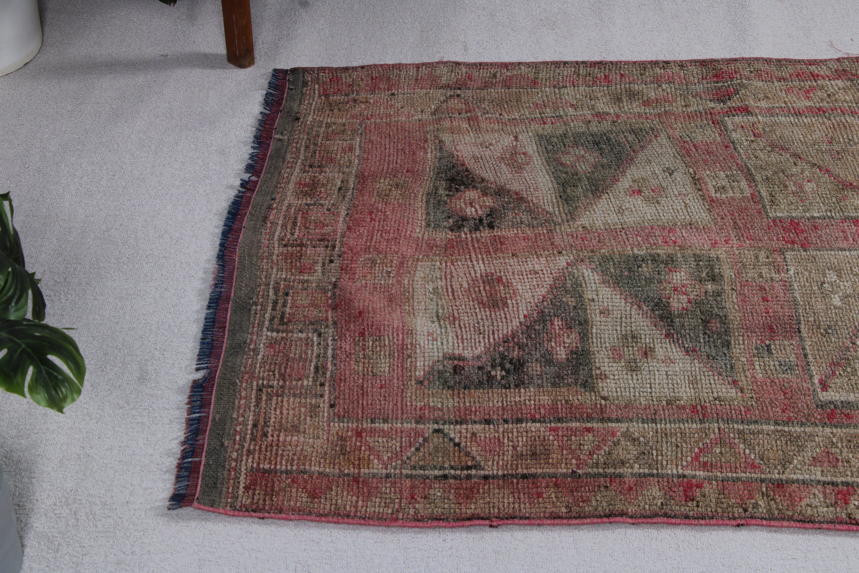 Vintage Rugs, Pink Luxury Rug, Beni Ourain Runner Rug, Oushak Rugs, Turkish Rug, Vintage Runner Rugs, Handwoven Rug, 3.4x9.8 ft Runner Rug