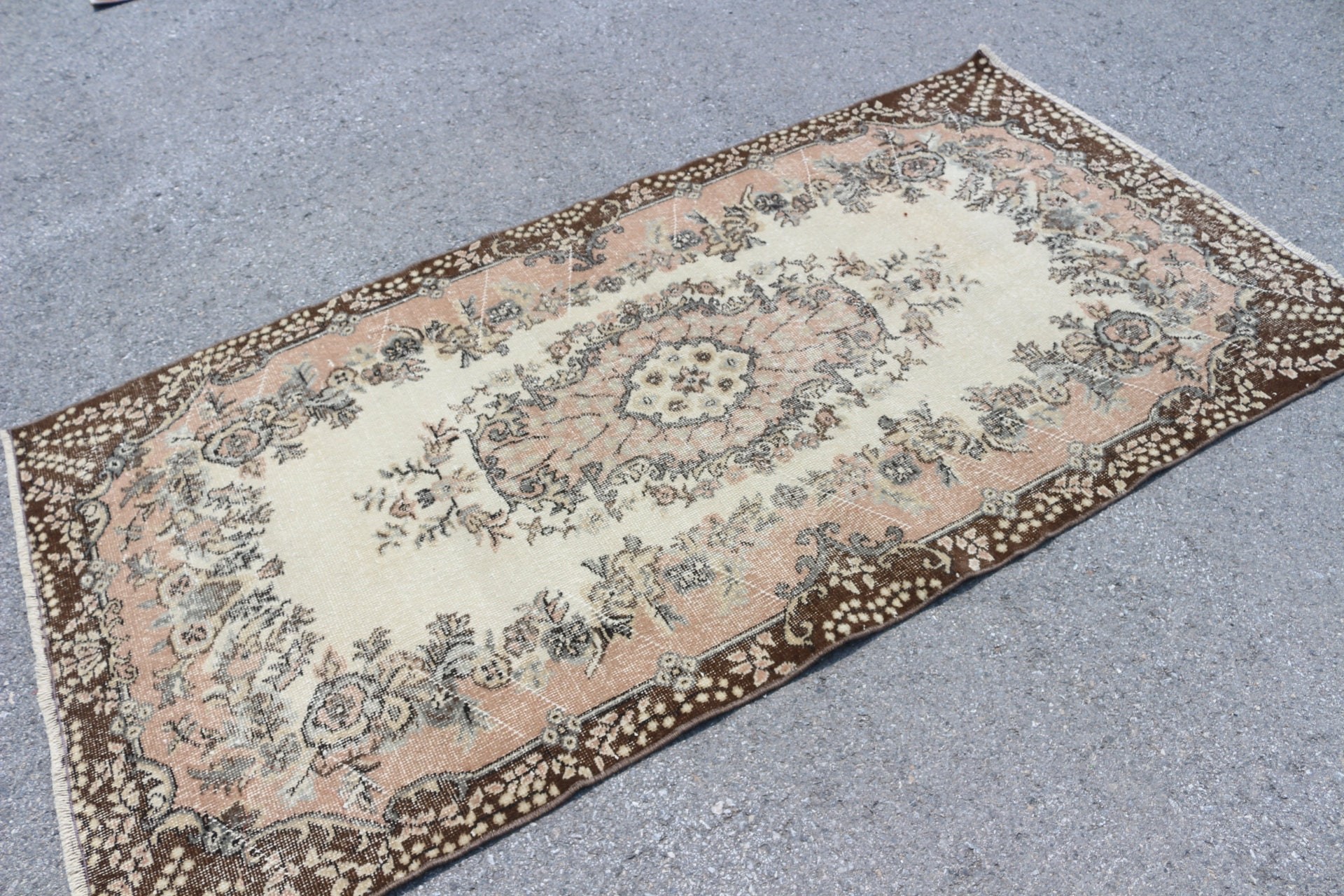 Vintage Rug, 3.7x7.2 ft Area Rug, Floor Rug, Oushak Rug, Nursery Rug, Turkish Rugs, Beige Bedroom Rugs, Rugs for Indoor, Living Room Rugs