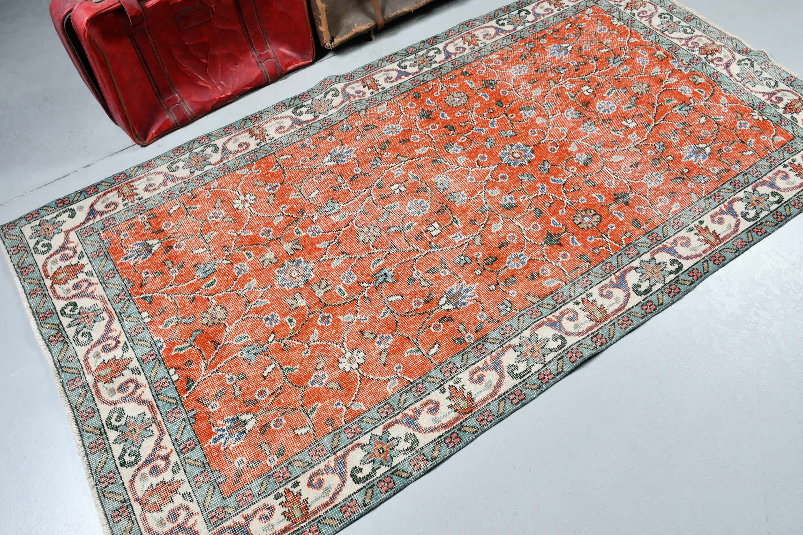 Anatolian Rugs, 3.8x7.3 ft Area Rug, Vintage Rug, Rugs for Dining Room, Living Room Rugs, Turkish Rug, Old Rugs, Orange Floor Rug, Cool Rug