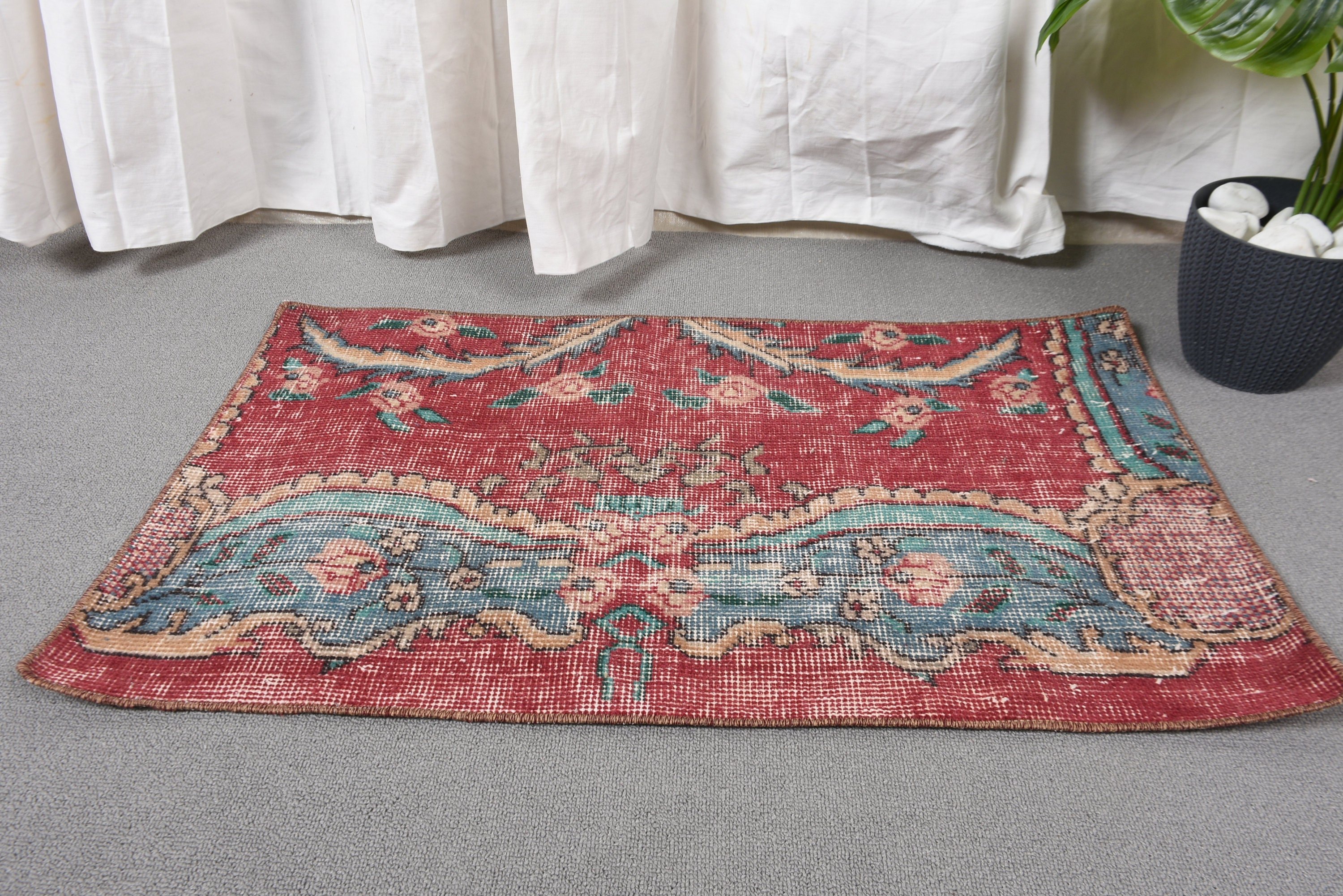 Rugs for Small Boho, Bath Rug, 1.6x2.8 ft Small Rugs, Entry Rug, Floor Rugs, Vintage Rug, Turkish Rugs, Moroccan Rug, Red Cool Rug