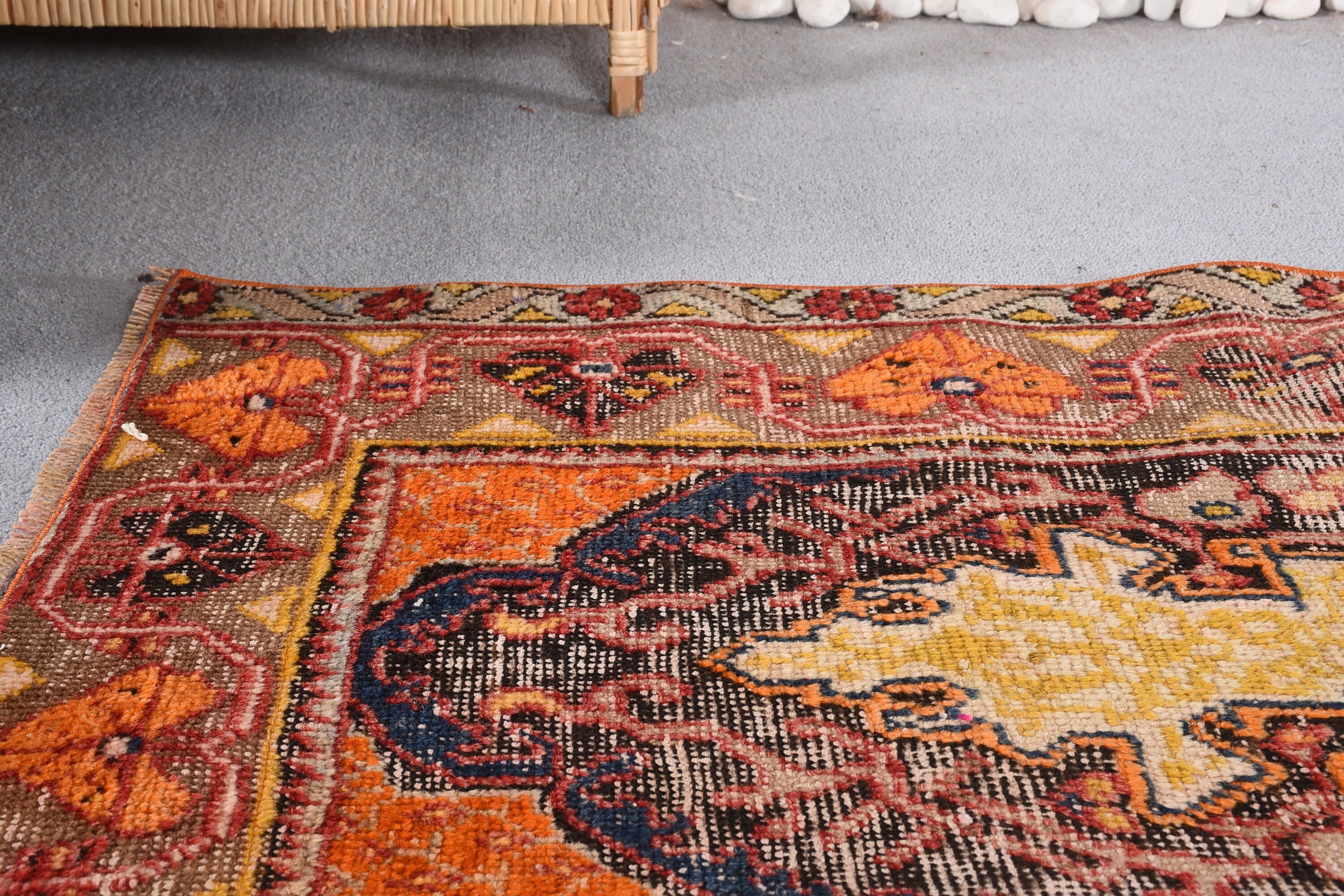 Vintage Rug, Moroccan Rug, Wool Rugs, Indoor Rugs, Rugs for Living Room, 4.2x6.2 ft Area Rug, Orange Cool Rug, Turkish Rugs, Floor Rug