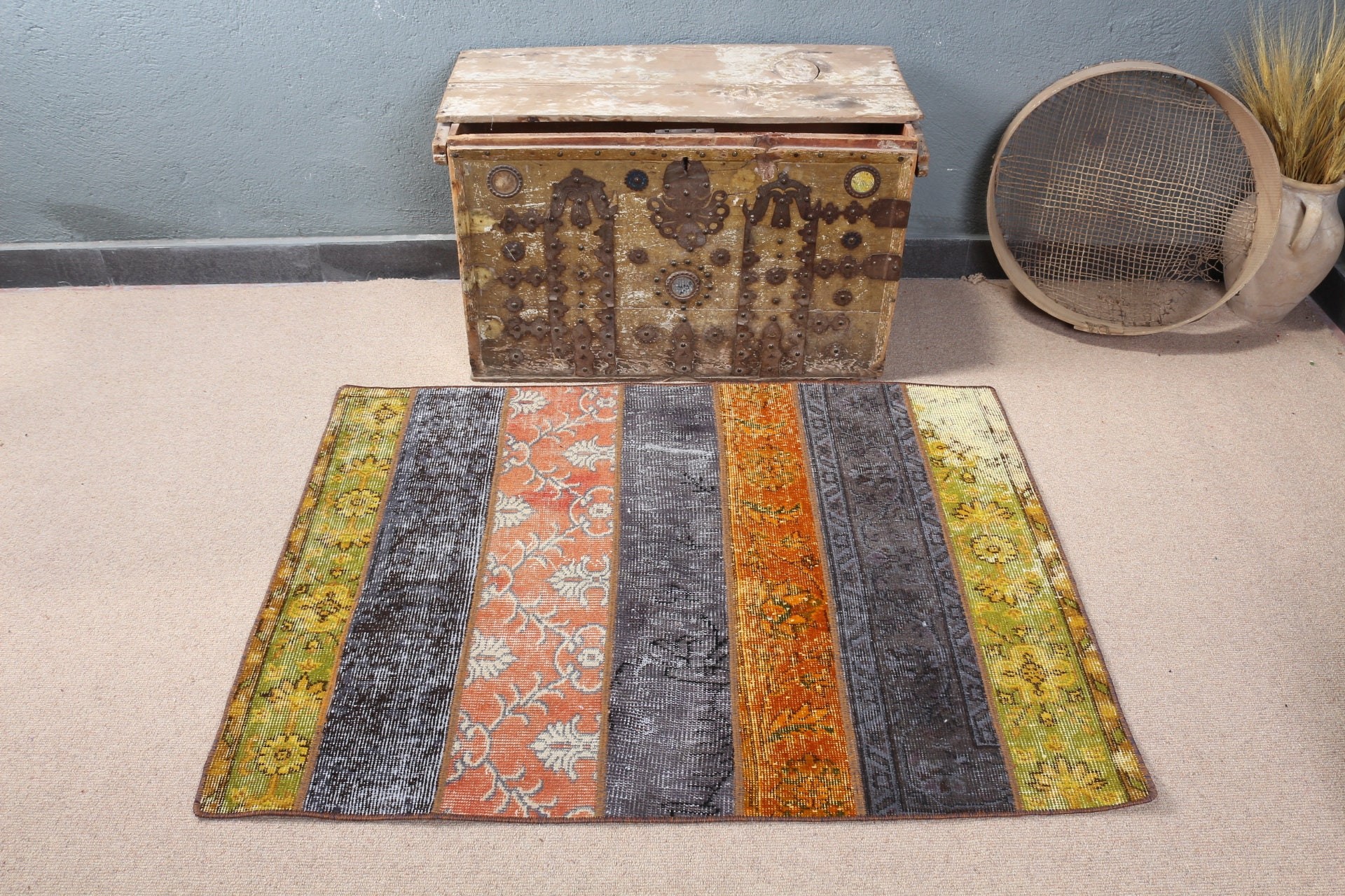 Bathroom Rug, Turkish Rug, Kitchen Rug, 3.1x4.2 ft Small Rug, Floor Rug, Wall Hanging Rug, Vintage Rug, Office Rug, Gray Kitchen Rugs