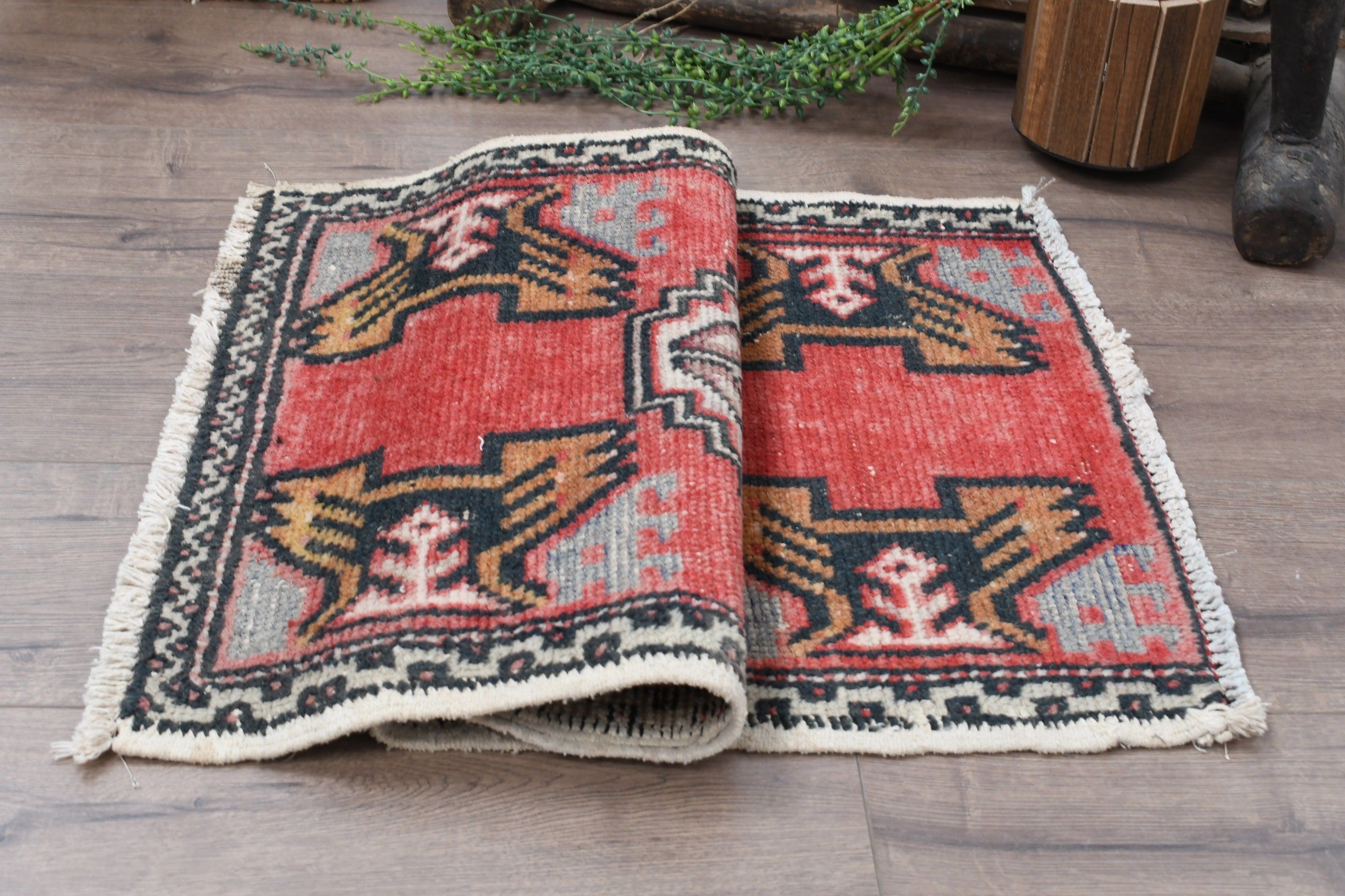 Red Wool Rugs, Vintage Rugs, Turkish Rug, Rugs for Door Mat, 1.7x3 ft Small Rug, Antique Rug, Wall Hanging Rug, Moroccan Rug, Car Mat Rug