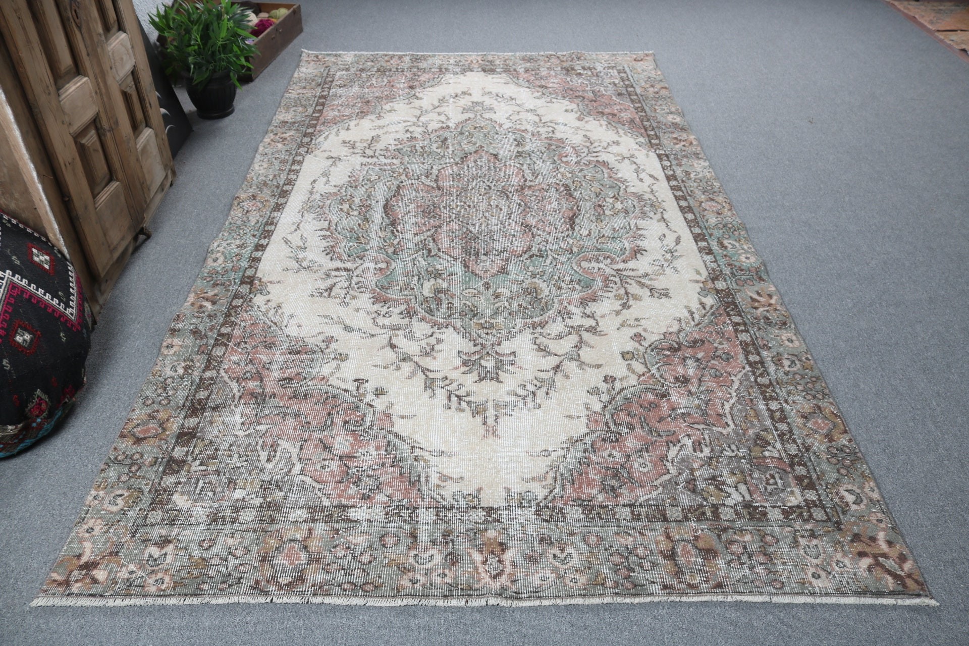 Yer Halısı, Vintage Halı, Büyük Oushak Halıları, Yeşil El Dokuma Halıları, Yatak Odası Halısı, Kabile Halısı, Mutfak Halıları, 5.7x9.8 ft Büyük Halılar, Türk Halıları