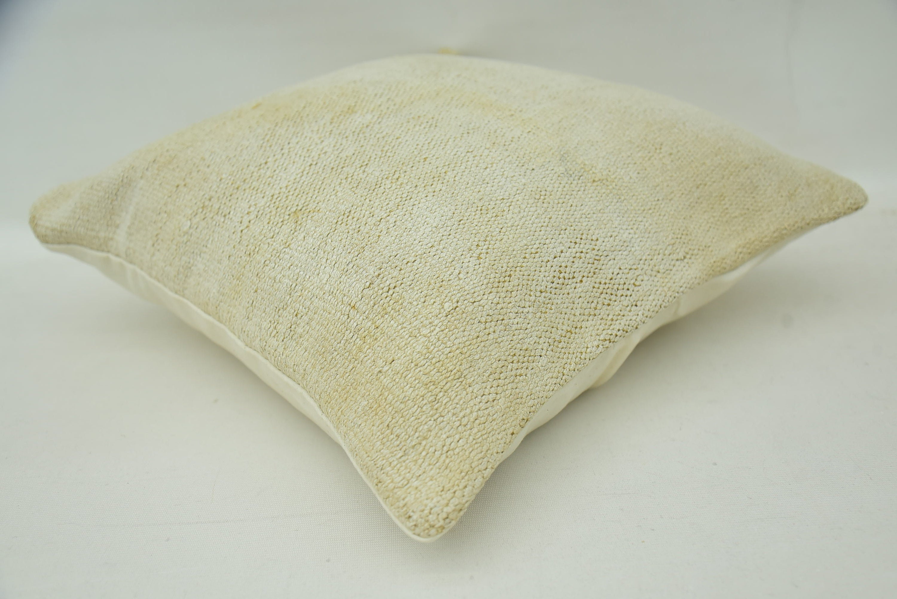 16"x16" Beige Pillow Sham, Handmade Kilim Cushion, Lounge Throw Cushion Case, Boho Pillow Sham Cover, Pillow for Sofa