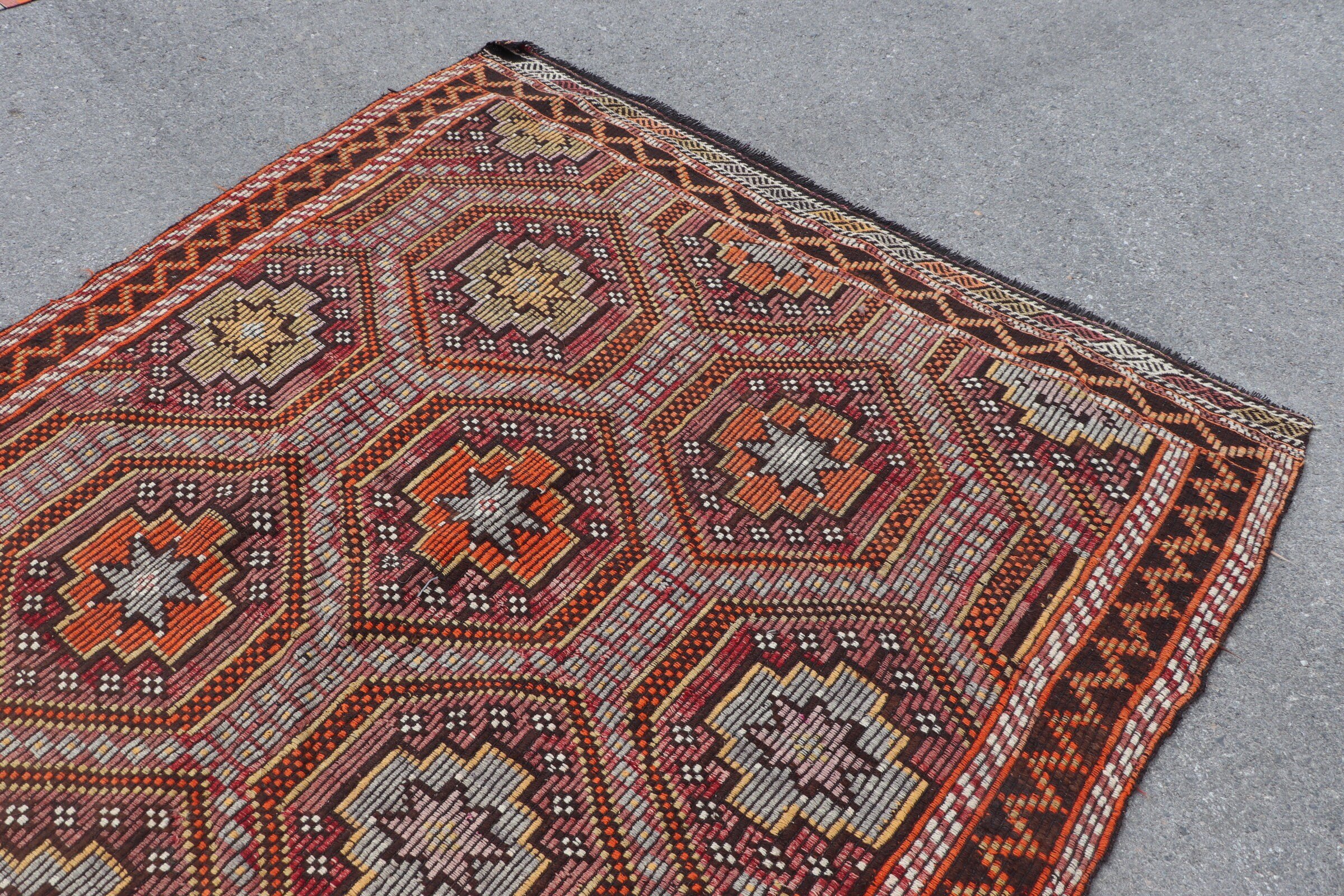 Kilim, Salon Halısı, 5.6x8.6 ft Büyük Halılar, Türk Halısı, Vintage Halı, Yer Halısı, Oturma Odası Halısı, Mutfak Halısı, Göçebe Halıları, Kahverengi Mutfak Halısı