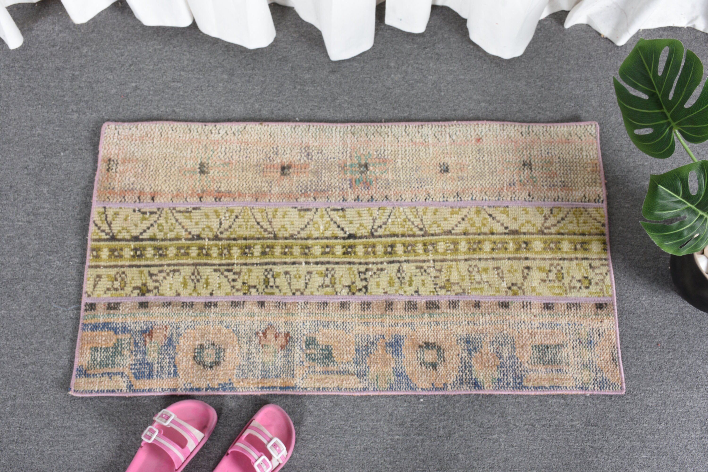 Turkish Rug, Door Mat Rug, Pink Wool Rugs, Vintage Rug, Rugs for Entry, Wall Hanging Rug, Moroccan Rug, 1.7x3.1 ft Small Rug, Kitchen Rugs