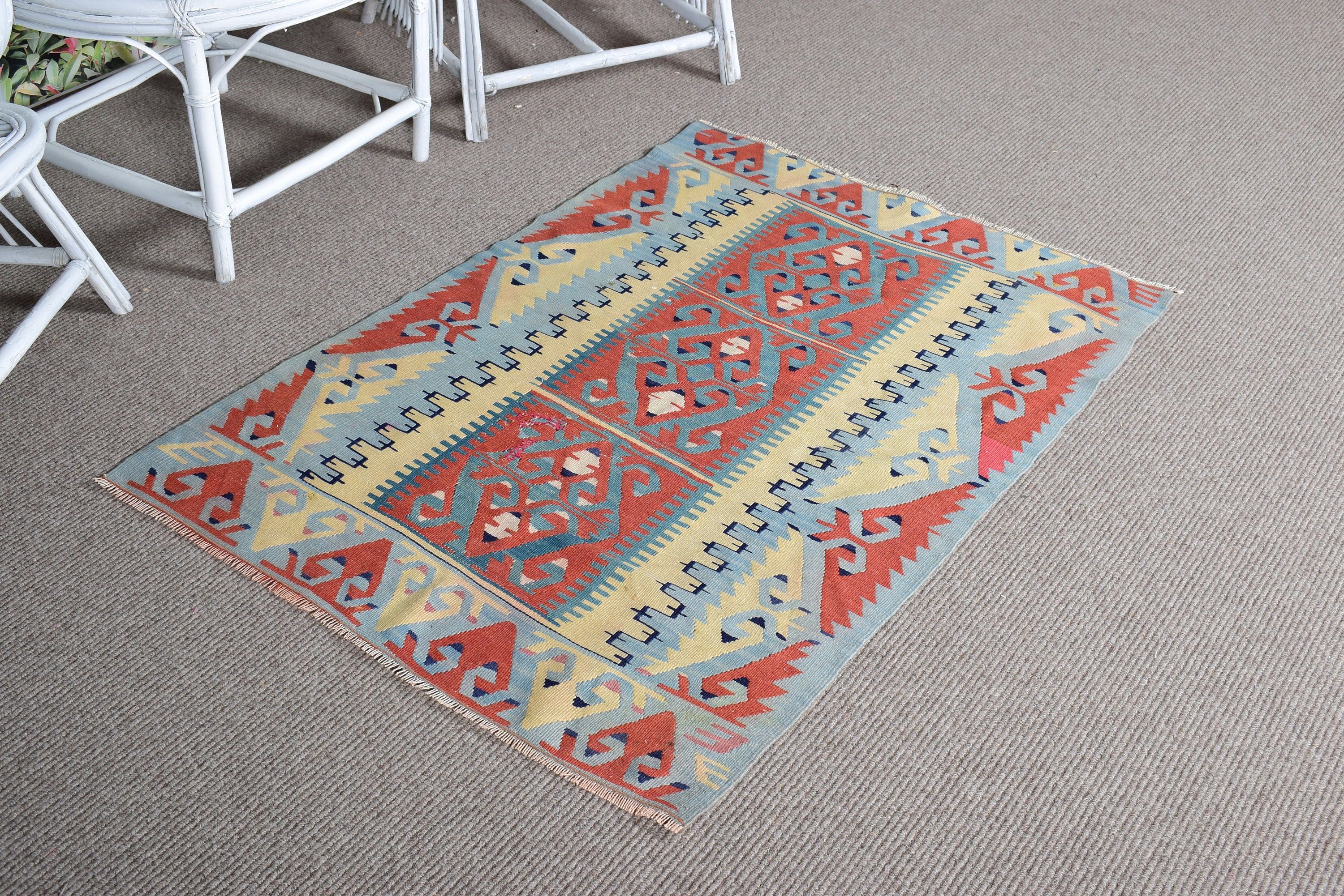 Kilim, Bath Rug, Orange Antique Rugs, 3x4.3 ft Small Rugs, Entry Rug, Floor Rug, Turkish Rug, Home Decor Rugs, Antique Rug, Vintage Rug