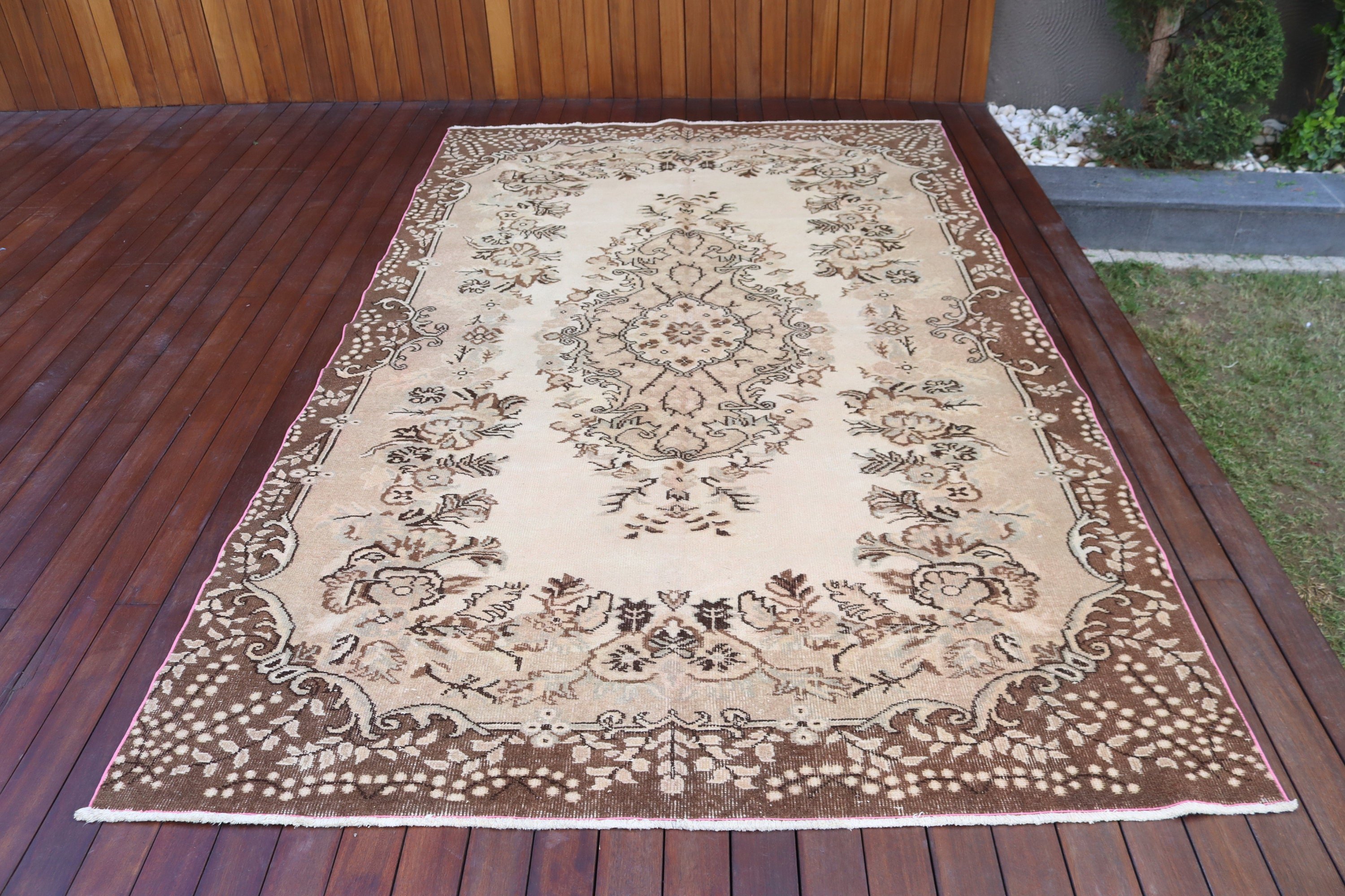 Türk Halıları, 5.8x9.5 ft Büyük Halılar, Yemek Odası Halısı, Vintage Halı, Bej El Dokuma Halı, Anadolu Halısı, Boho Halıları, Oturma Odası Halısı