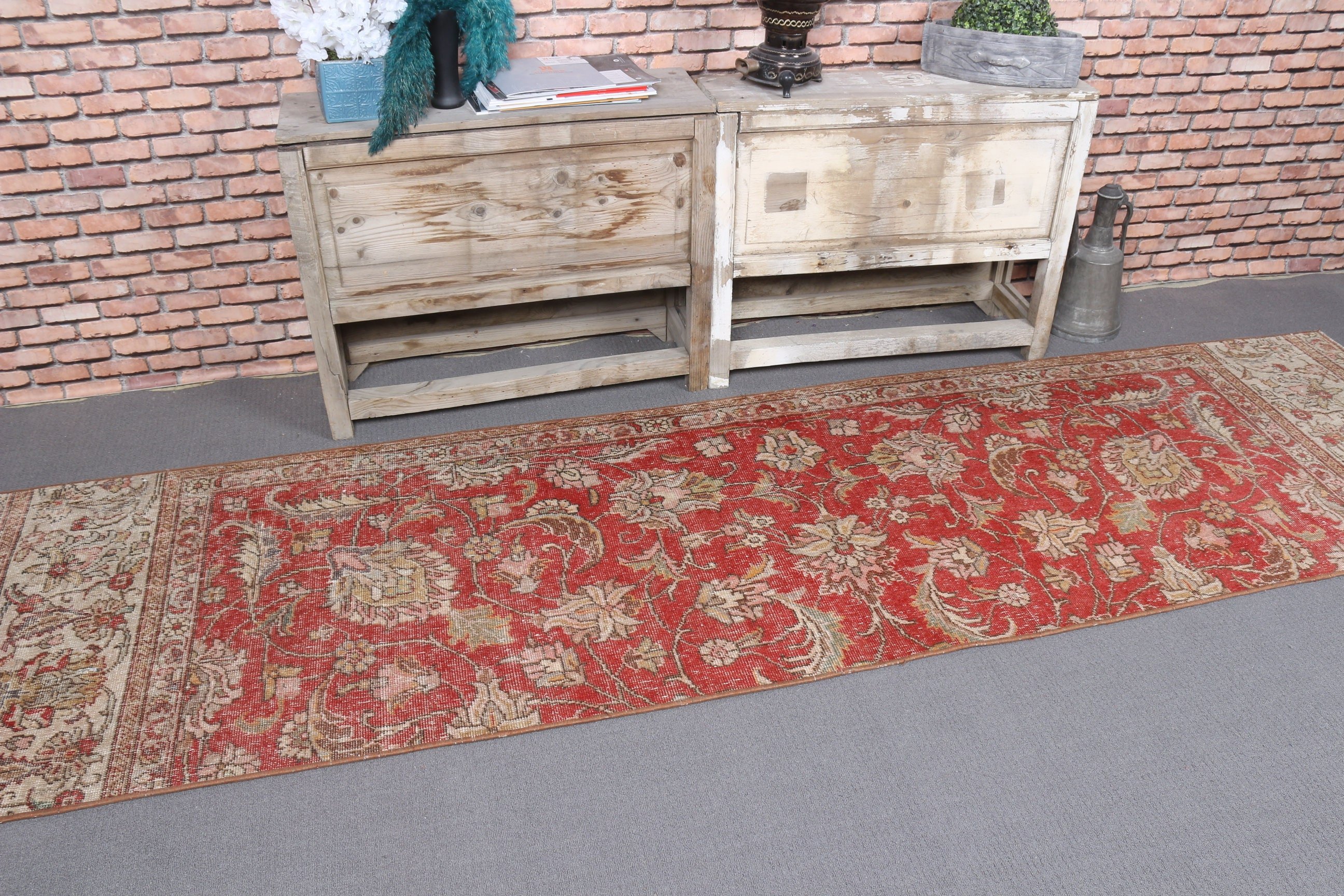 Koridor Halısı, Koşucu Halıları, Türk Halısı, Sanat Halısı, 2,7x9,9 ft Runner Halıları, Vintage Halı, Oryantal Halı, Kırmızı Ev Dekor Halıları, Ev Dekor Halısı