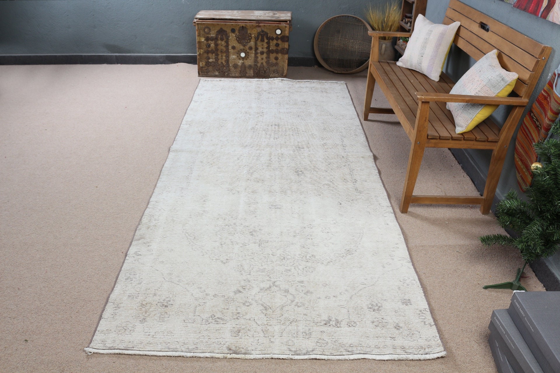 Cool Rugs, Bedroom Rugs, Beige Wool Rug, Turkish Rugs, Rugs for Floor, 4.2x9.5 ft Area Rug, Nursery Rug, Vintage Rug, Anatolian Rugs