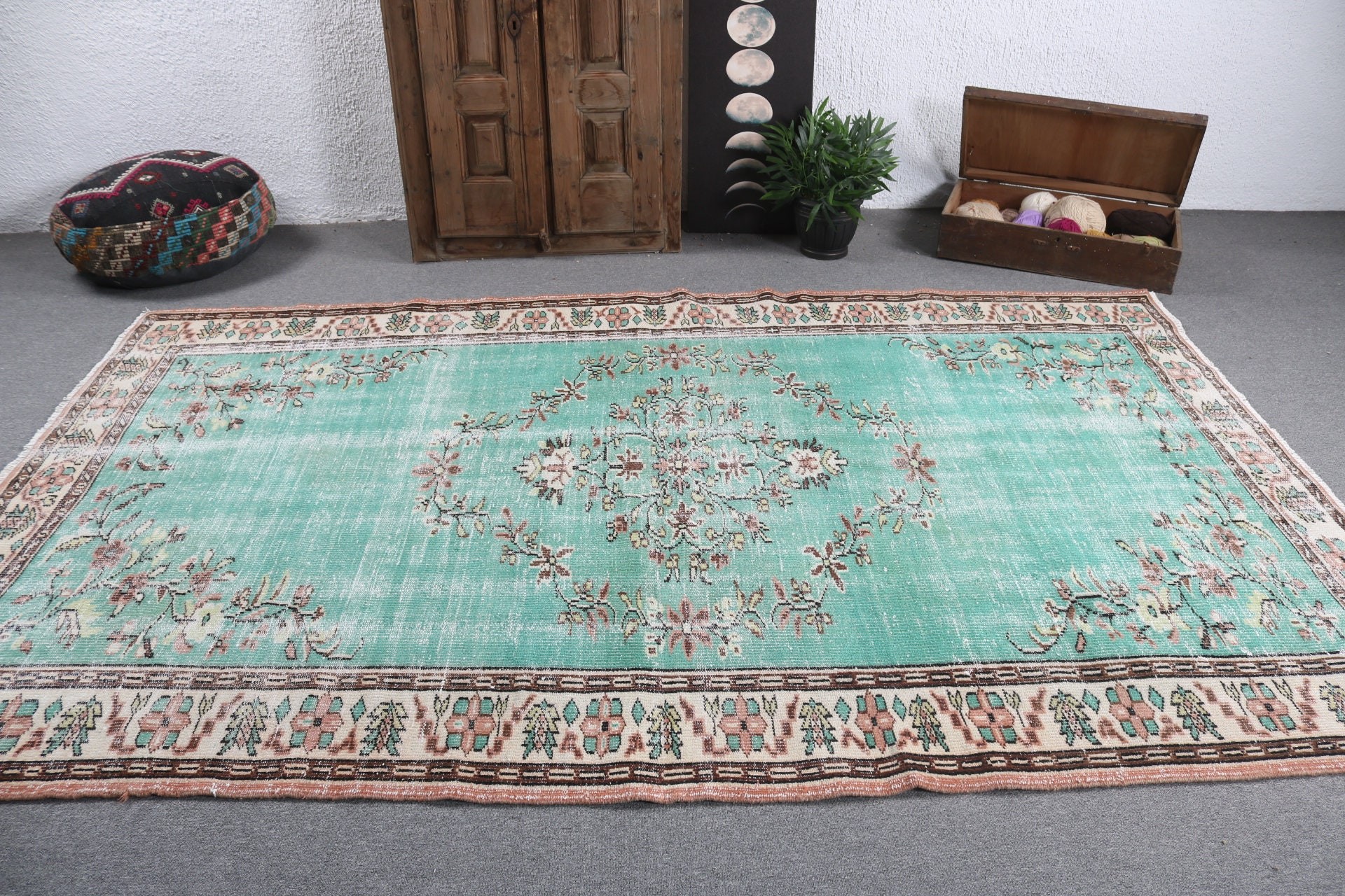 Düz Dokuma Halılar, Salon Halısı, Ev Dekorasyonu Halısı, Oturma Odası Halıları, Türk Halıları, Vintage Halılar, Yeşil Düz Dokuma Halılar, Boho Halı, 6x9.9 ft Büyük Halı