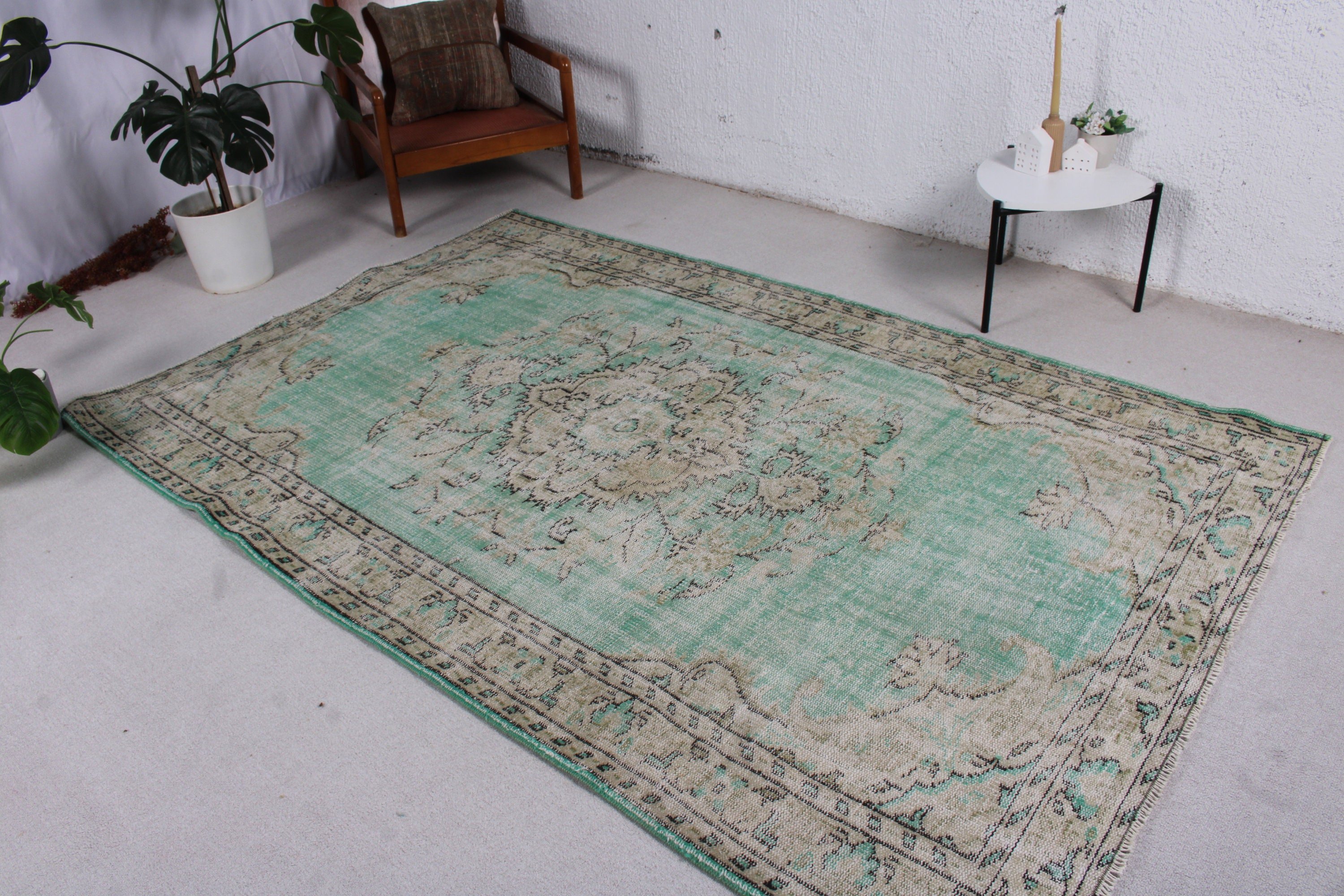 Oryantal Halılar, Kahverengi Geometrik Halılar, Oturma Odası Halıları, Vintage Halılar, 5.5x8.4 ft Büyük Halı, Türk Halıları, Büyük Vintage Halı