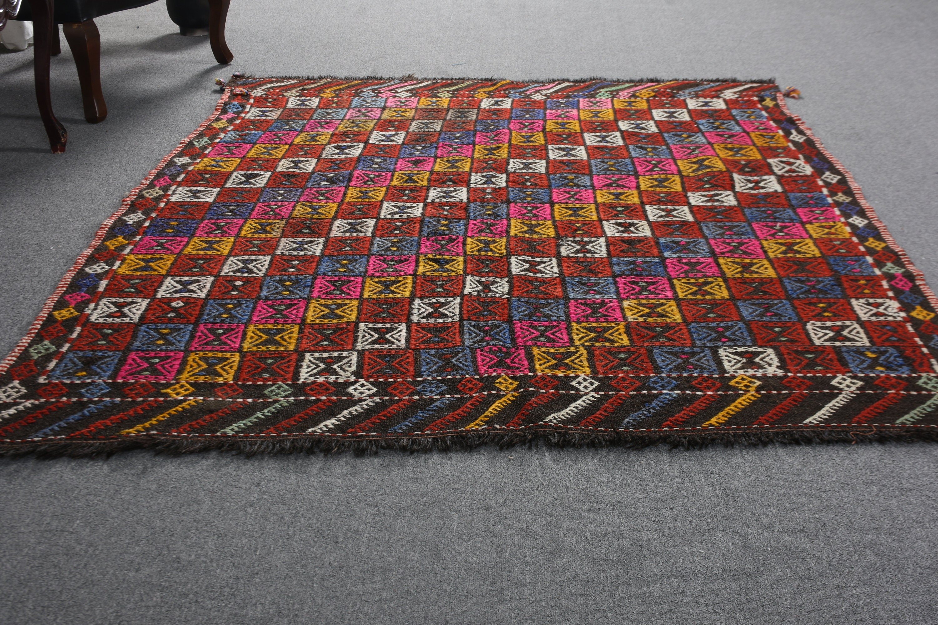 Türk Halısı, Yemek Odası Halıları, Pembe Yatak Odası Halısı, Oushak Halısı, Yemek Odası Halısı, Kilim, 5.2x6.8 ft Alan Halısı, Vintage Halılar, Ev Dekorasyonu Halısı