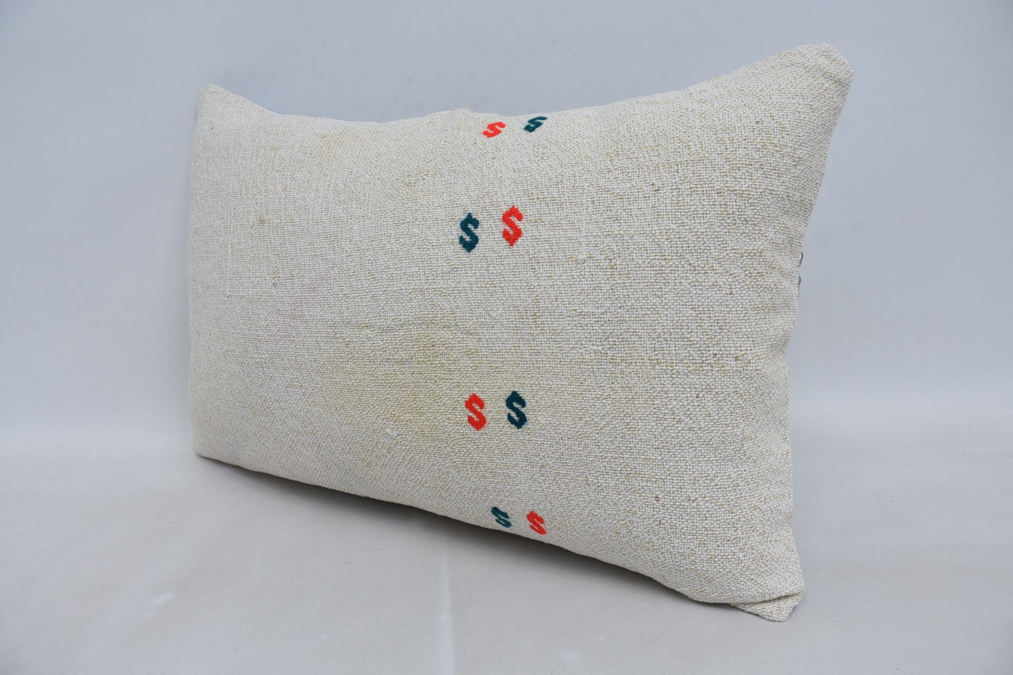 Vintage Kilim Throw Pillow, Handwoven Pillow Cover Cushion Case, 16"x24" White Pillow Case, Boho Pillow, Turkish Kilim Pillow