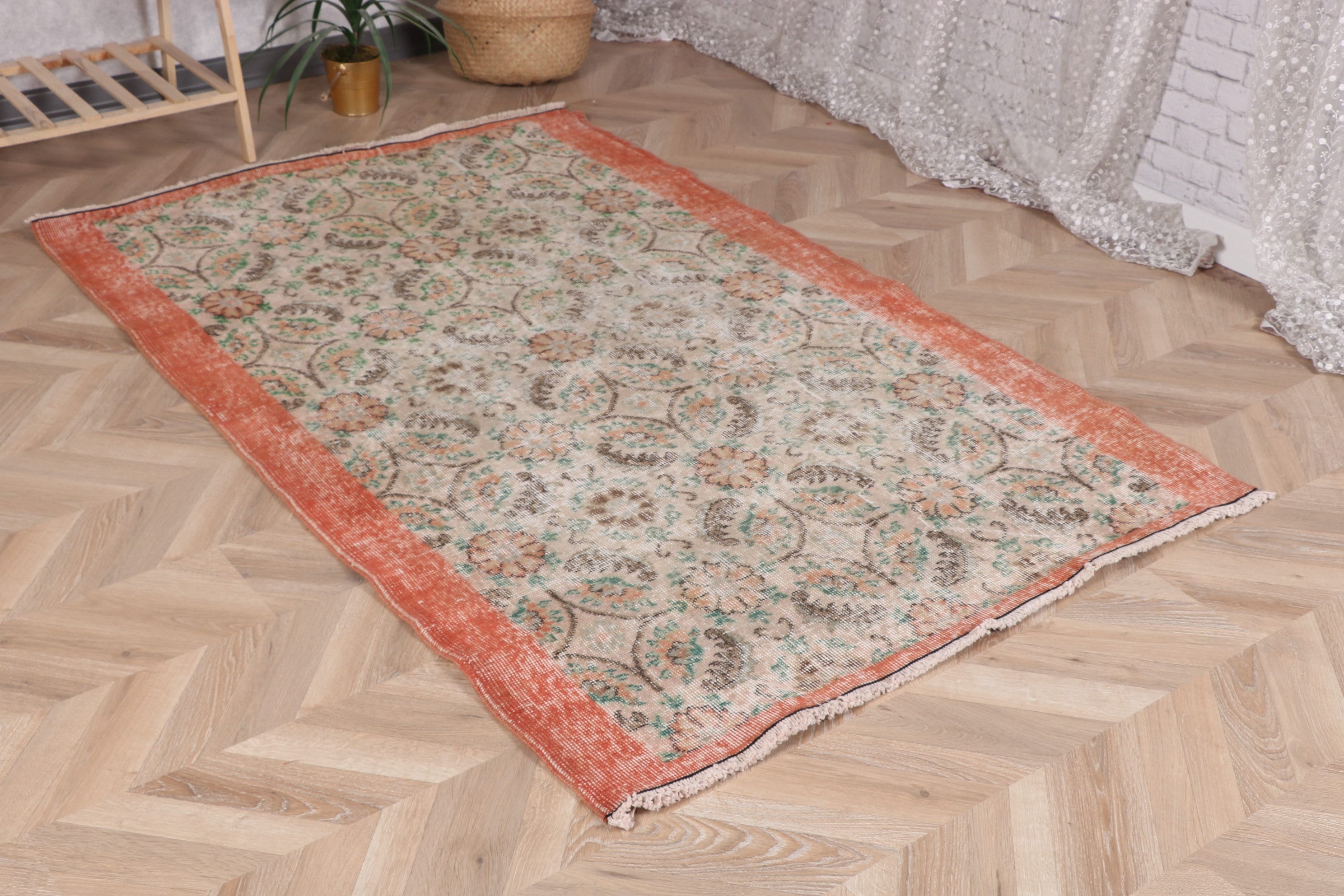 Vintage Halı, 3.8x6.1 ft Vurgulu Halılar, Yer Halısı, Turuncu Boho Halısı, Vintage Vurgulu Halılar, Türk Halısı, Yatak Odası Halısı, Antika Halı