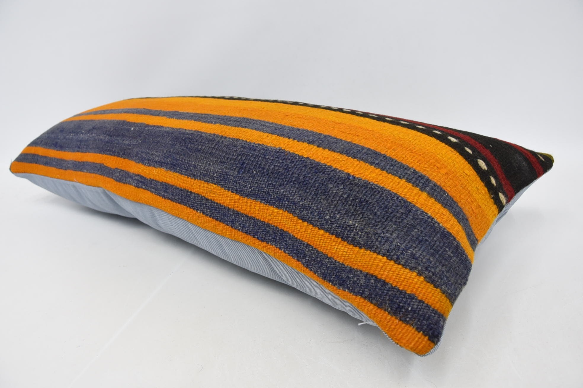 Boho Pillow, Handmade Rug Seat Pillow Cover, Kilim Cushion Sham, Ethnic Pillow Case, 16"x36" Orange Cushion Case, Turkish Pillow