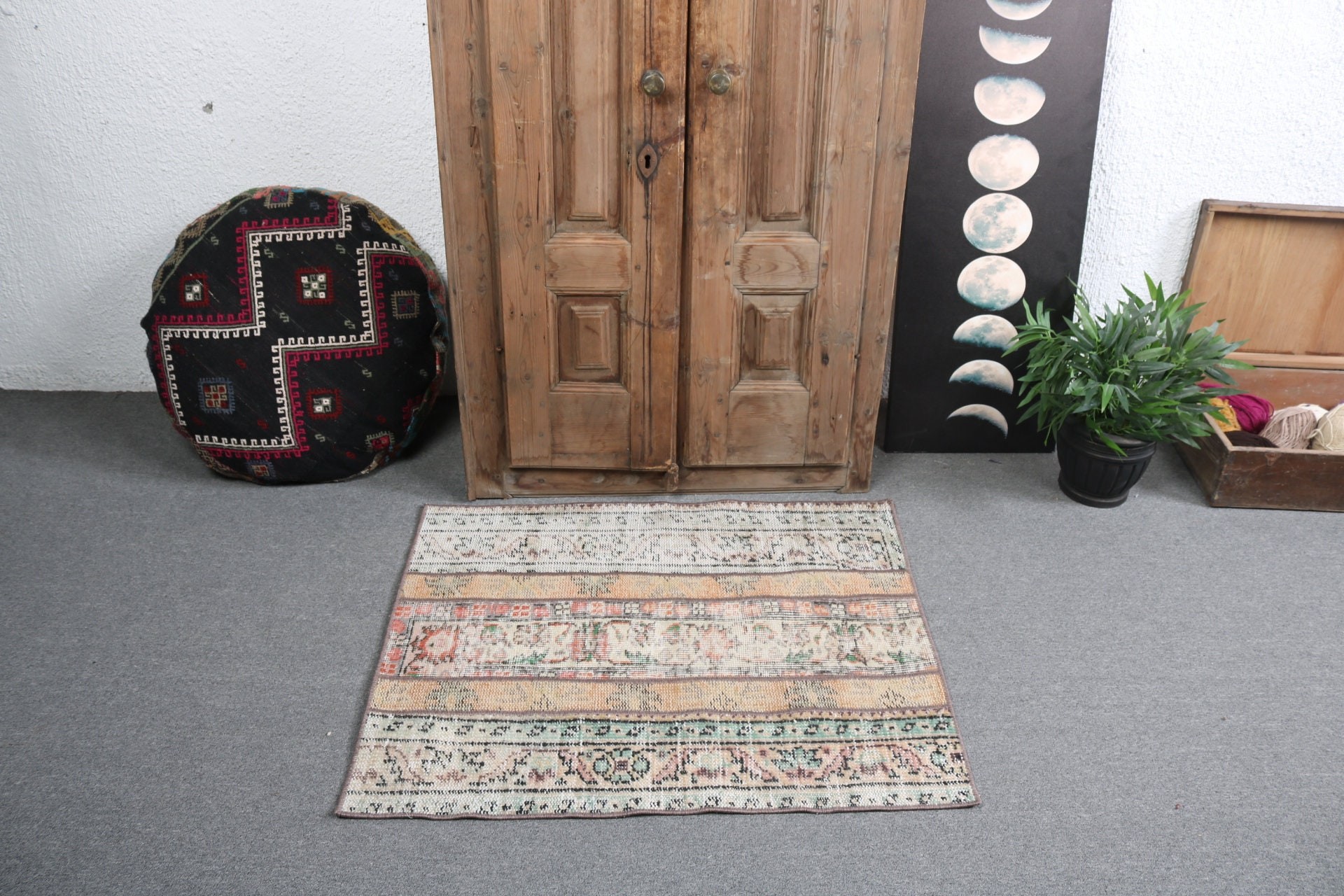 Küçük Alan Halıları, 2,7x3,2 ft Küçük Halı, Türk Halısı, Bej Lüks Halı, Giriş Halıları, Antika Halılar, Vintage Halılar, Yatak Odası Halısı, Havalı Halı