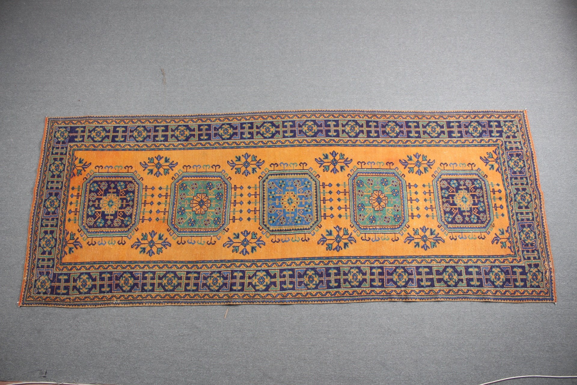 Runner Halıları, Vintage Halılar, Türk Halısı, Koridor Halısı, Soğuk Halı, Sarı Soğuk Halı, Yer Halısı, Mutfak Halısı, 4.3x11.3 ft Runner Halısı